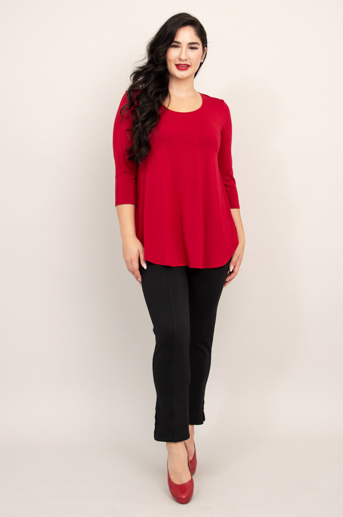 Jazz 3/4 Sleeve Women's Tops - Soft Bamboo Fabric Lipstick Red Blouse for Casual Wear & Office Outfits