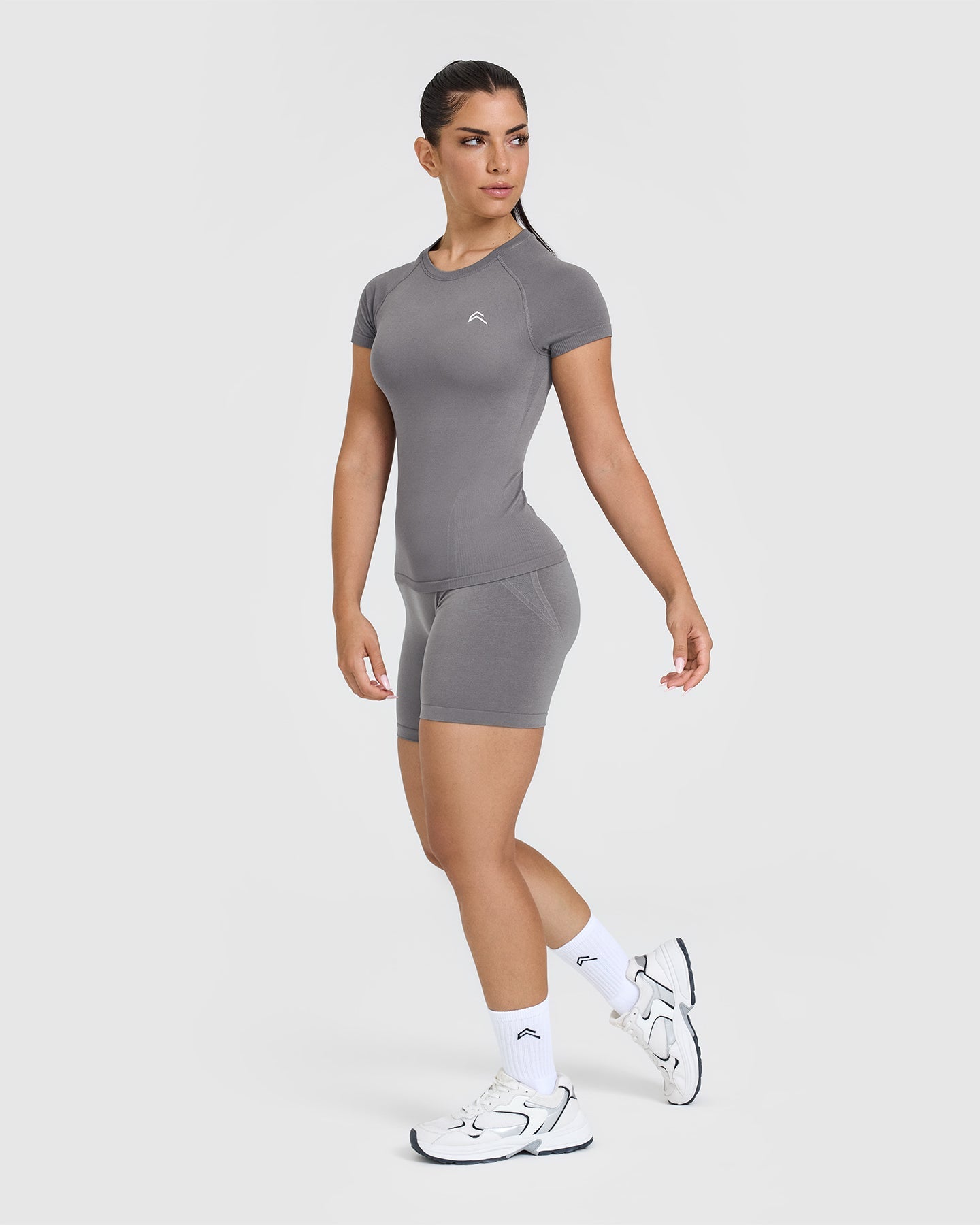 Seamless Fitted Top for Women - Soft Stretch Comfortable Workout Shirt in Ash Grey | Perfect for Yoga, Gym & Casual Wear