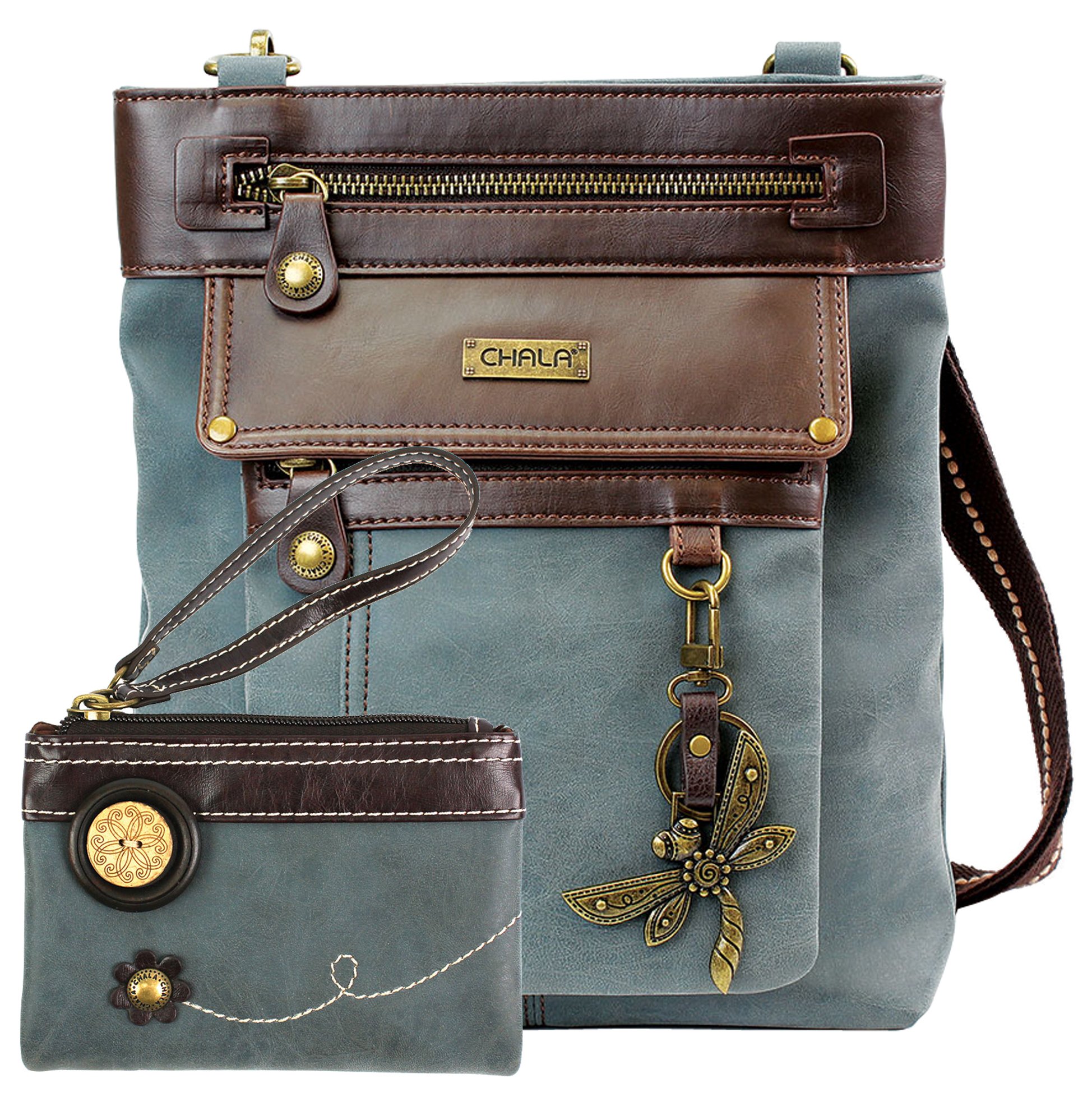 CHALA GEMINI Vegan Leather Crossbody Bag for Women - Stylish Messenger Purse with Double Zip Wallet - Perfect for Work, Travel & Everyday Use