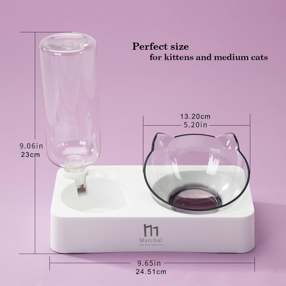 Marchul Elevated Cat Food Bowl with Non-Slip Feeding Mat - 2-in-1 Raised Pet Dish for Cats & Small Dogs - Perfect for Mealtime Comfort & Joint Health - Ideal for Home, Kitchen or Pet Feeding Station