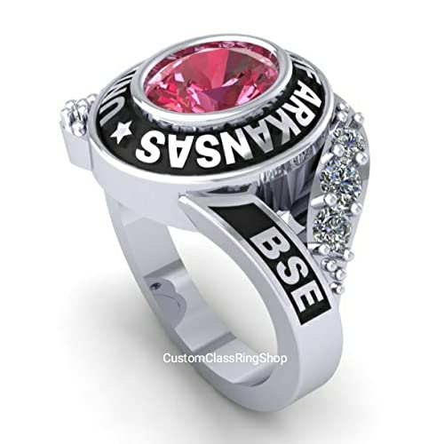 925 Sterling Silver Custom School Class Ring for Women - Personalized Graduation Jewelry Gift for Her, Perfect for High School & College Alumni