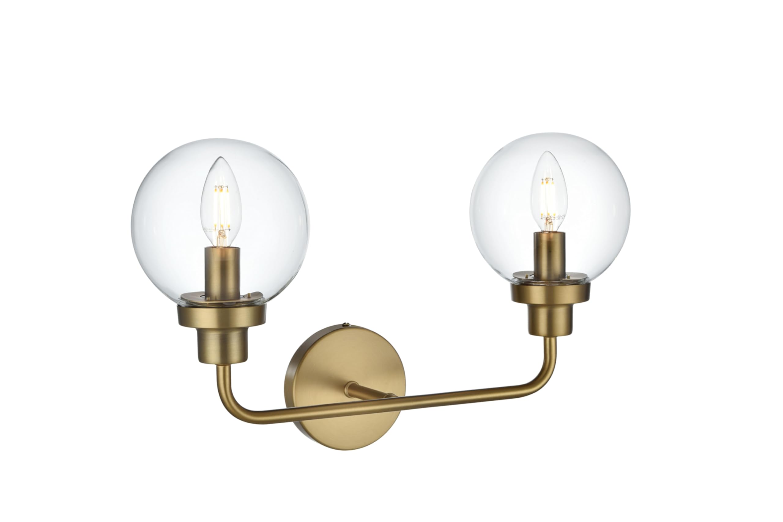 Hanson 2-Light Metal Bathroom Wall Sconce with Clear Glass Shade in Black/Brass - Perfect for Vanity Lighting, Powder Room, or Hallway Décor