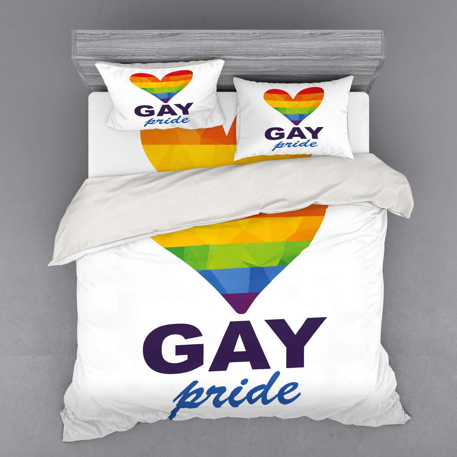 Ambesonne Pride Bedding Set - King Size 4-Piece Duvet Cover Set with Polygonal Rainbow Heart & LGBT Love Design, Includes Shams & Fitted Sheet - Perfect for Pride Month, LGBTQ+ Celebrations & Colorful Home Decor