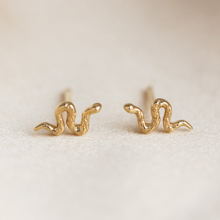Solid Gold Slither Snake Stud Earrings - 14K Yellow Gold Snake Jewelry for Women | Perfect for Parties, Date Nights & Gifts