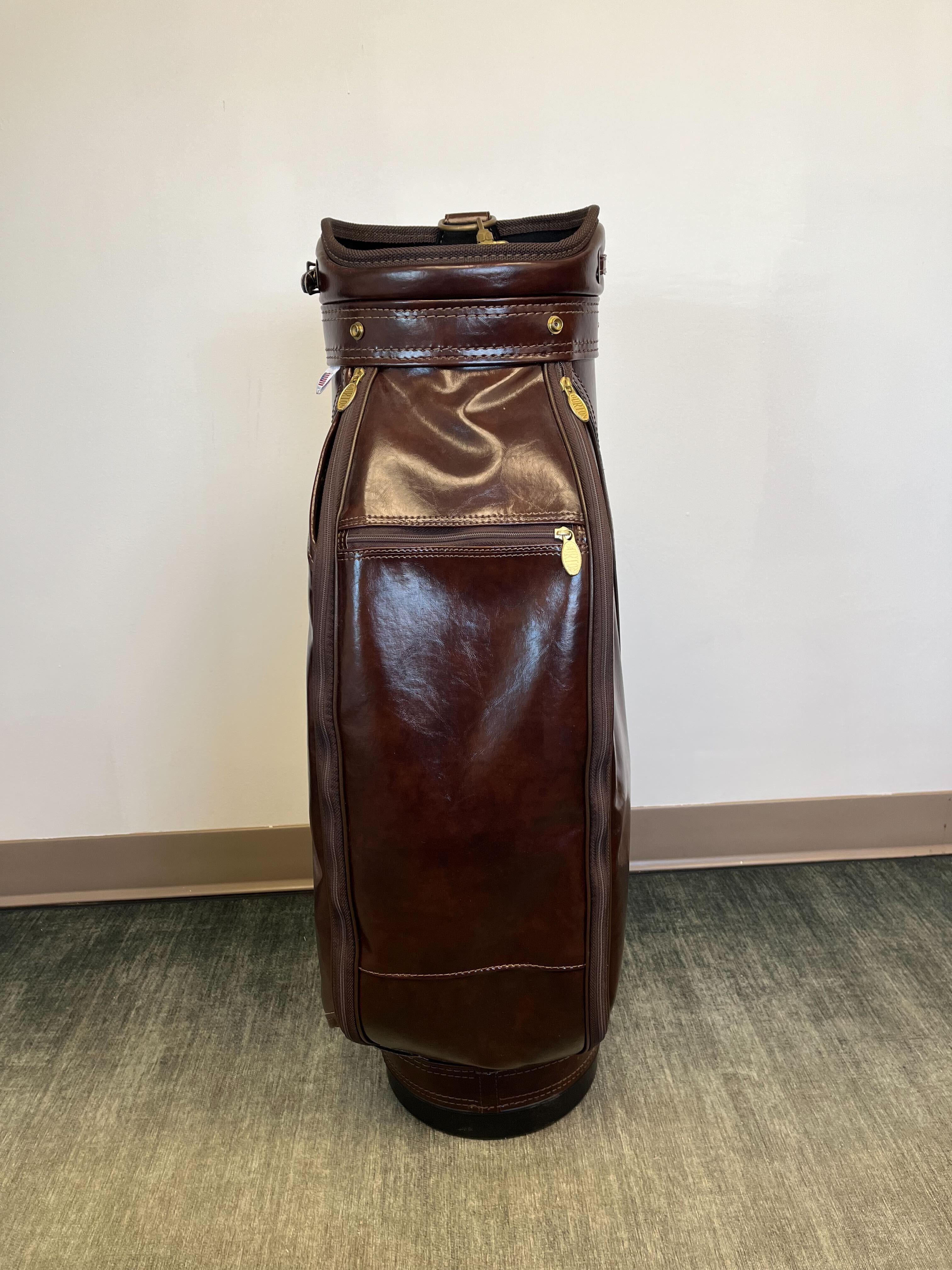 Burton Leather Golf Cart Bag with 6 Dividers & 4 Pockets - Includes Adjustable Strap & Waterproof Rain Cover - Perfect for Golf Tournaments & Outdoor Sports