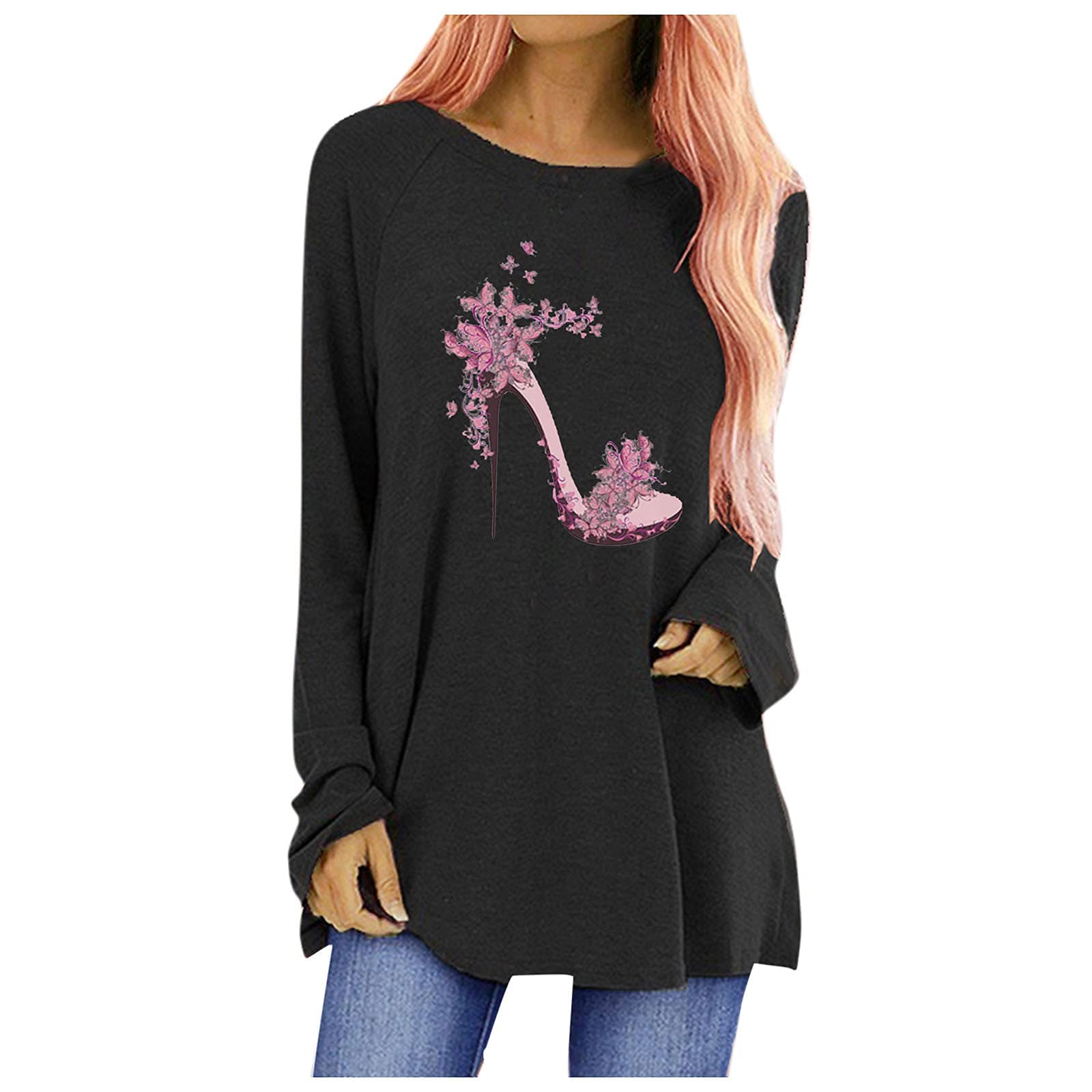 Women's Long Sleeve T-Shirt - Autumn Casual Butterfly Ice Cream Sunflower Print Round Neck Blouse | Perfect for Fall Outfits, Daily Wear & Office Fashion