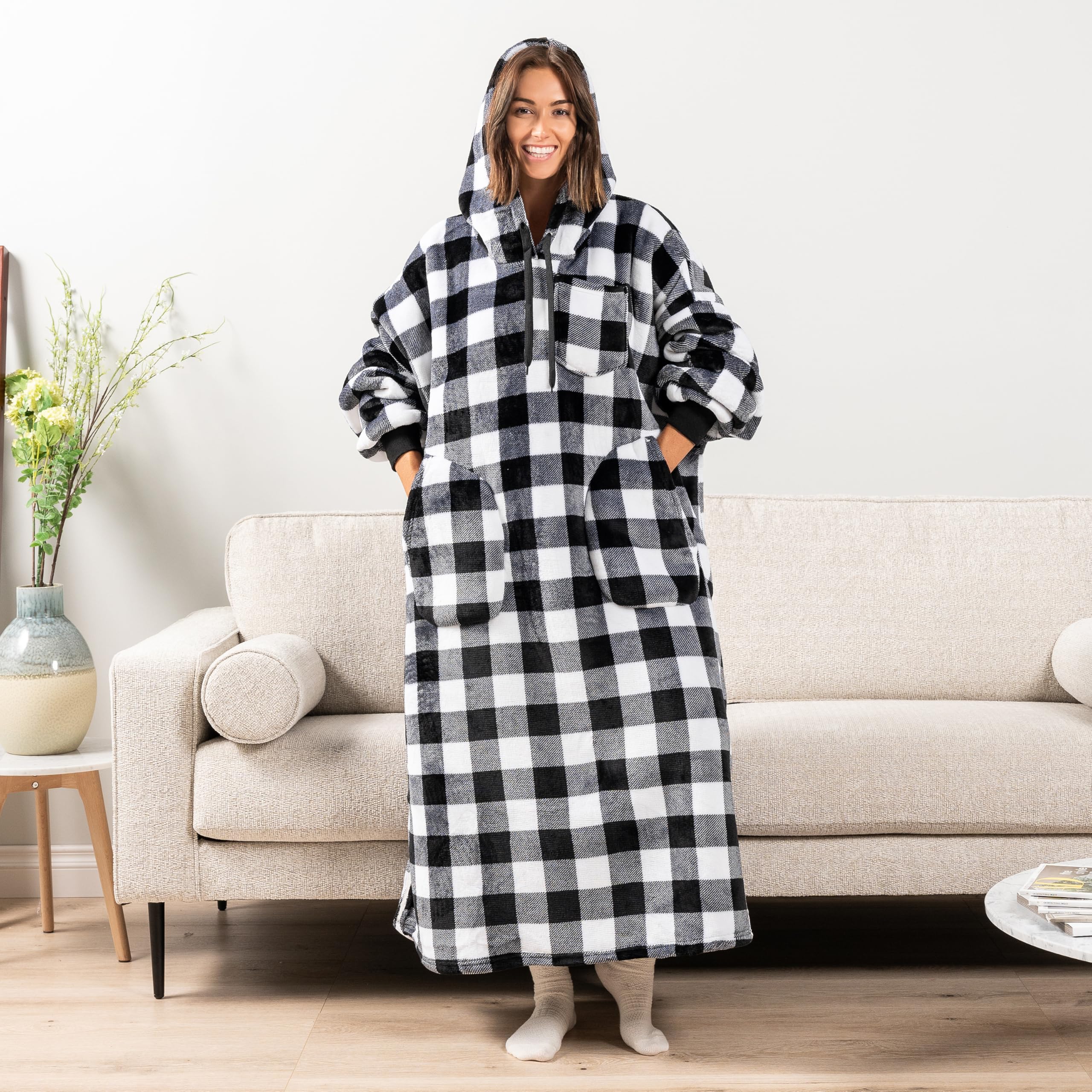 PAVILIA Wearable Blanket Hoodie for Women & Men - Sherpa Fleece Oversized Sweatshirt Blanket with Hood | Cozy Loungewear for Home, Camping & Outdoor Activities