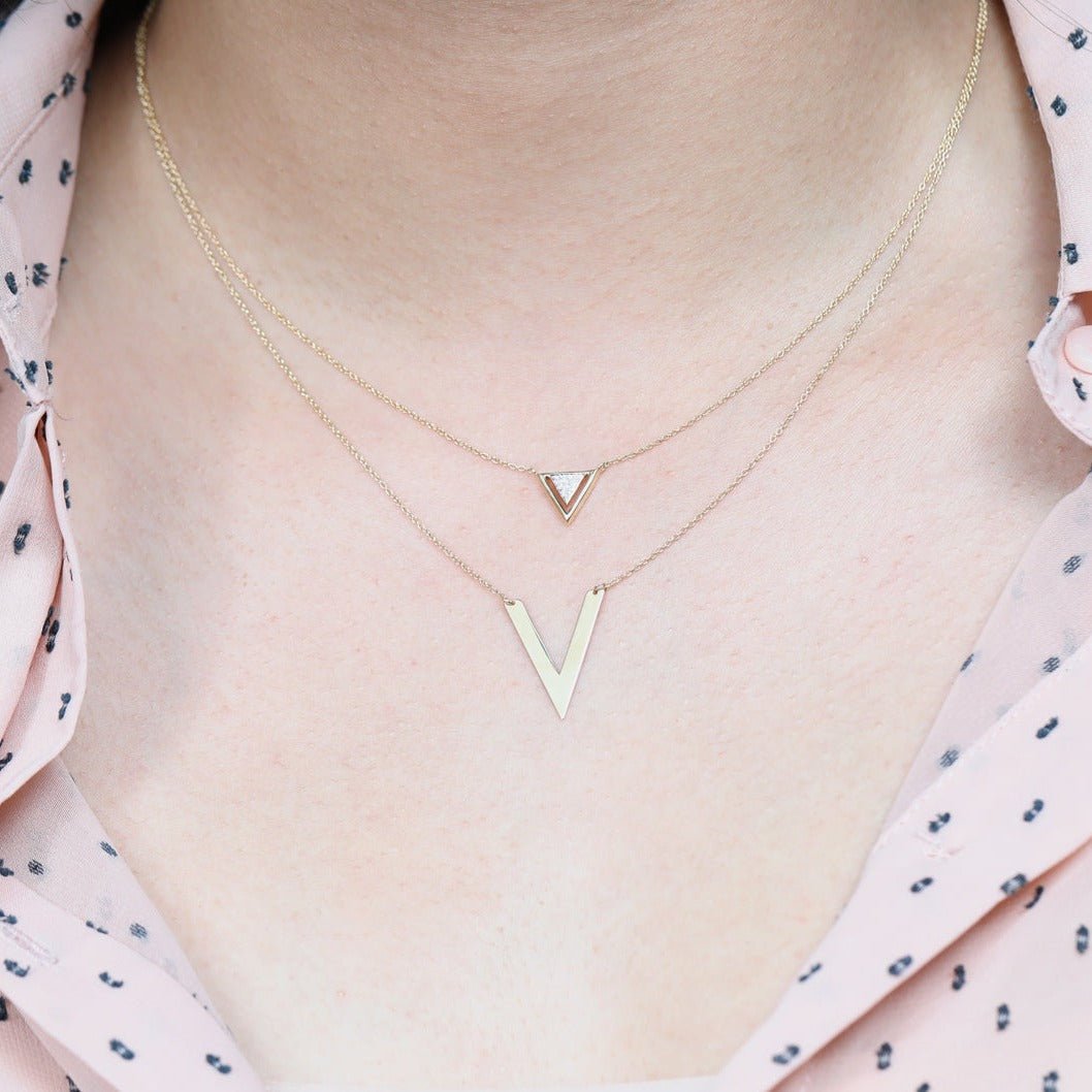 14K Solid Yellow Gold Chevron V Station Necklace for Women - Elegant Layering Piece for Everyday Wear, Date Nights & Special Occasions