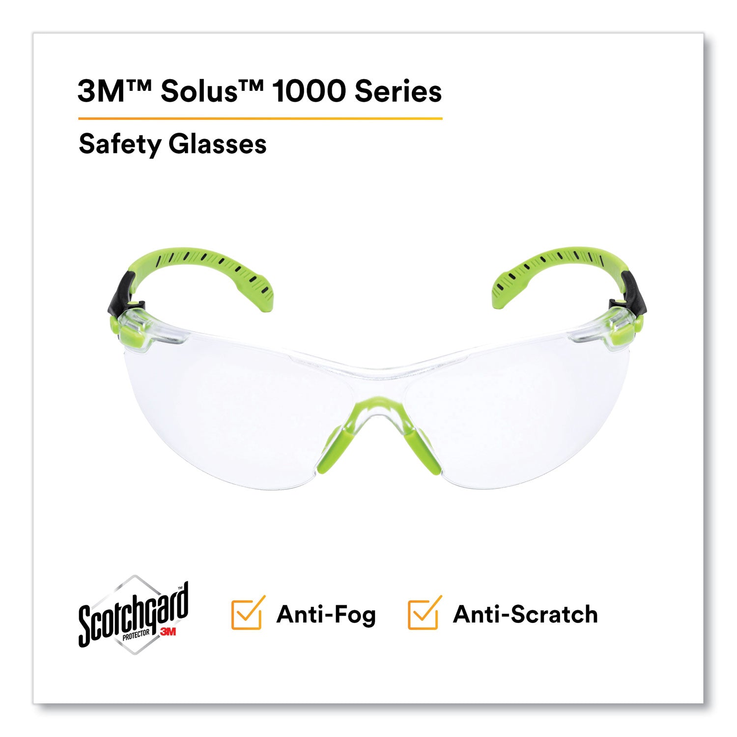 3M™ Solus 1000 Series Safety Glasses - Black/Green Plastic Frame with Clear Polycarbonate Lens - ANSI Z87.1 Certified for Eye Protection | Ideal for Construction, Woodworking, and DIY Projects