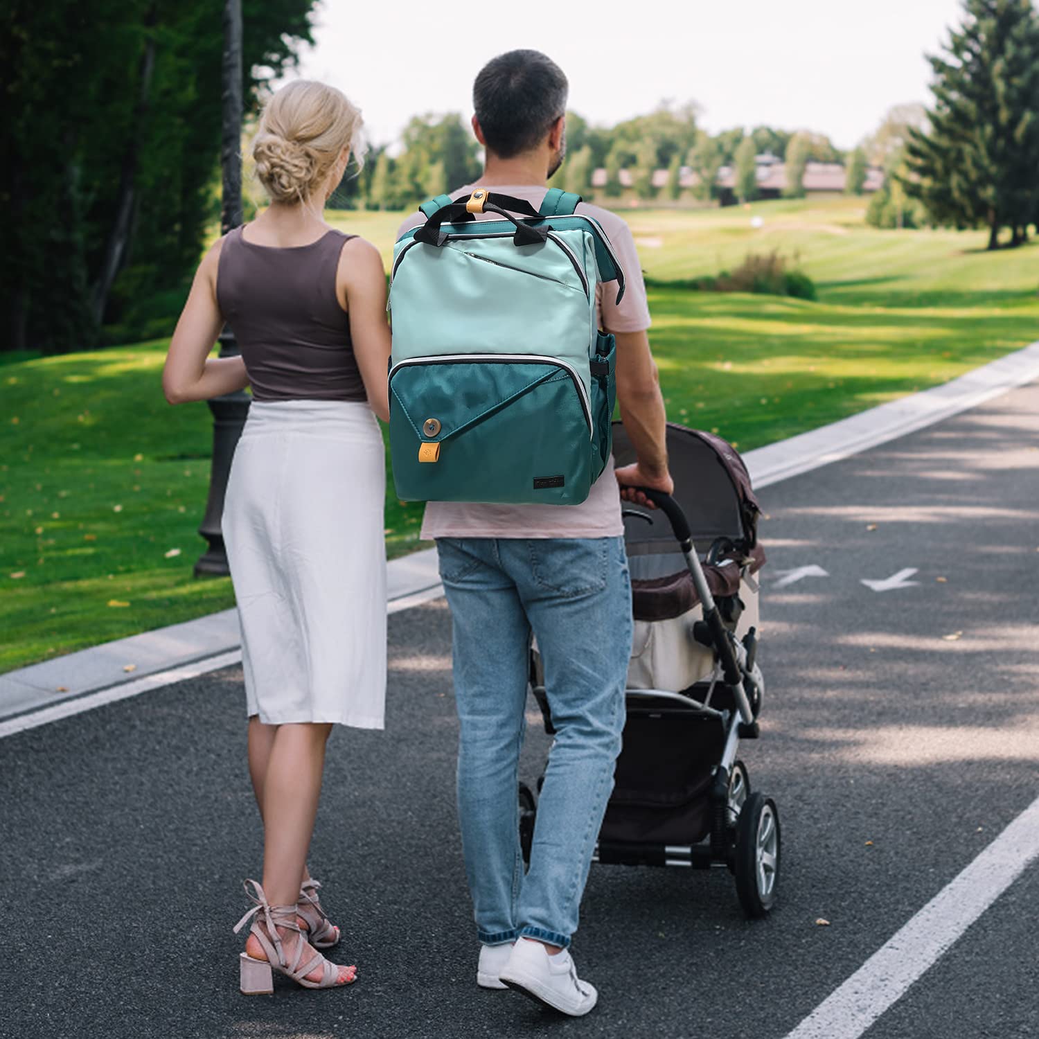 Hap Tim Large Baby Diaper Backpack for Boys & Girls - Double Compartment Diaper Bag with Insulated Pocket | Perfect Baby Shower Gift & Newborn Essentials | Ideal for Travel, Daycare & Outings (Green, 7340-GR)