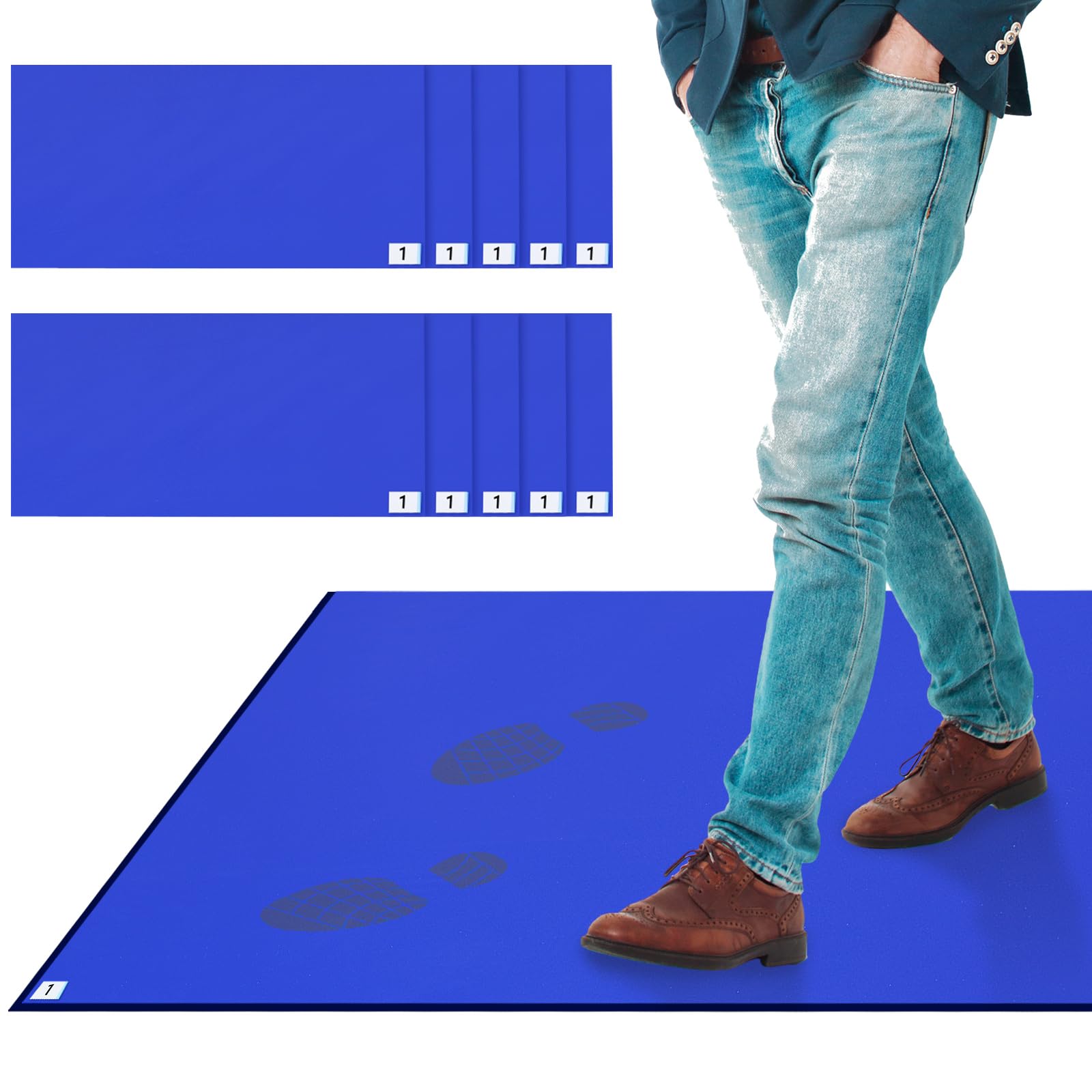Riakrum 300 Sheets 24x36 Inch Sticky Rubber Mat - Tacky Blue Adhesive Non-Slip Flooring for Basketball Courts, Clean Rooms, Laboratories & Hospitals - Anti-Slip Shoe Covers for Safety & Hygiene