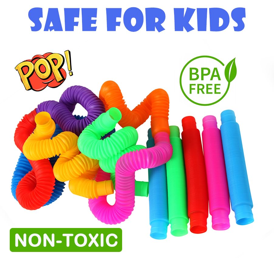 60 Pack Pop Tubes Sensory Toys - Connectable & Extendable Fidget Toys for Stress Relief & Anxiety - Party Favors, Classroom Prizes, Treasure Box Toys - Perfect for Kids Birthday Gifts, School Events & Sensory Play Therapy