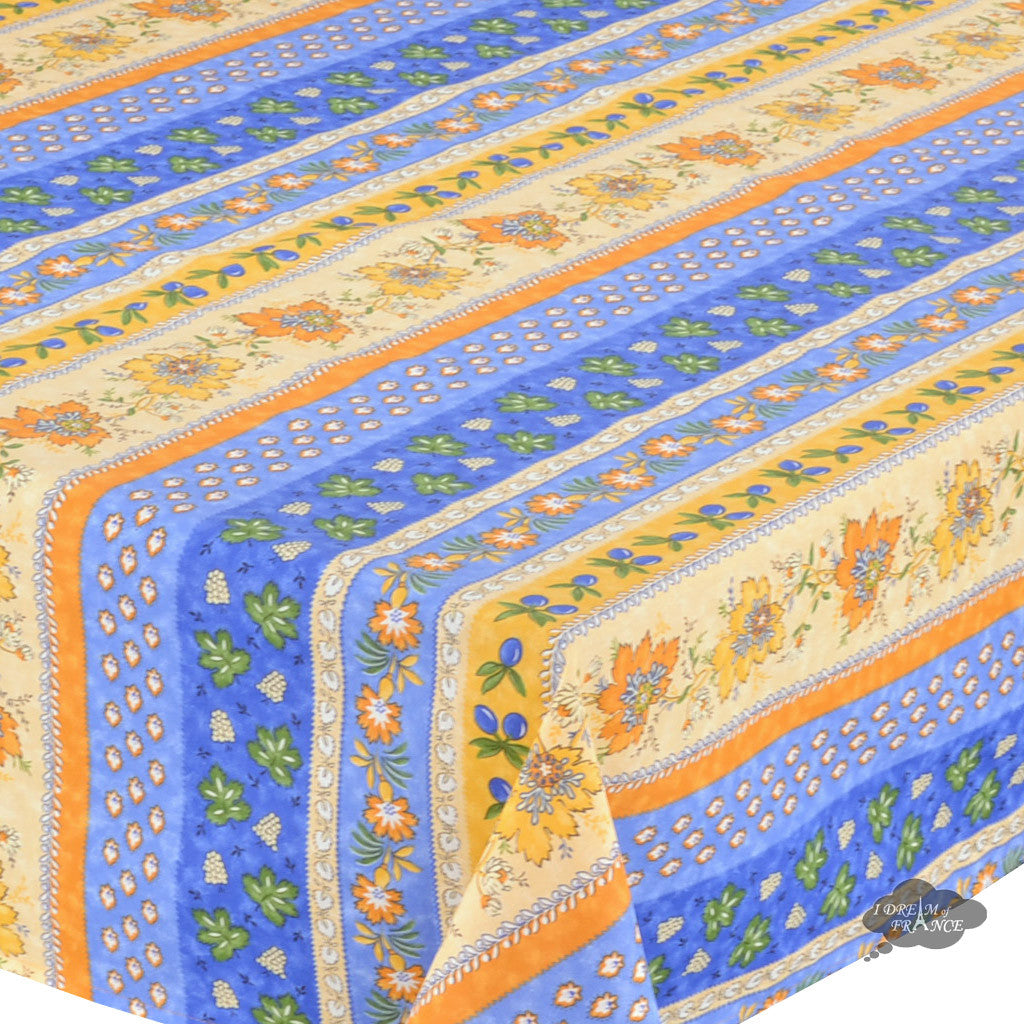 60x96 Inch Monaco Blue & Yellow Acrylic Coated Cotton Provence Tablecloth by Le Cluny - Waterproof & Stain-Resistant Dining Table Cover for Outdoor Patio, Picnic, and French Country Kitchen Decor