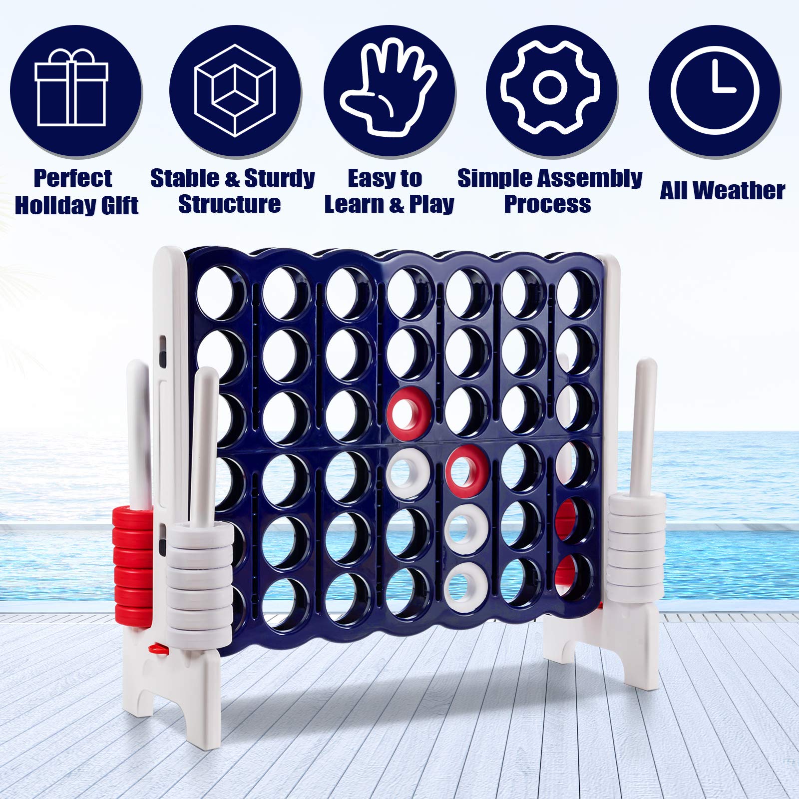 ARLIME Jumbo 4-to-Score Giant Connect 4 Game Set for Kids & Adults - Outdoor/Indoor Backyard Games with Quick-Release Lever & 42 Built-in Rings - Perfect for Family Gatherings, Picnics, and Backyard Parties