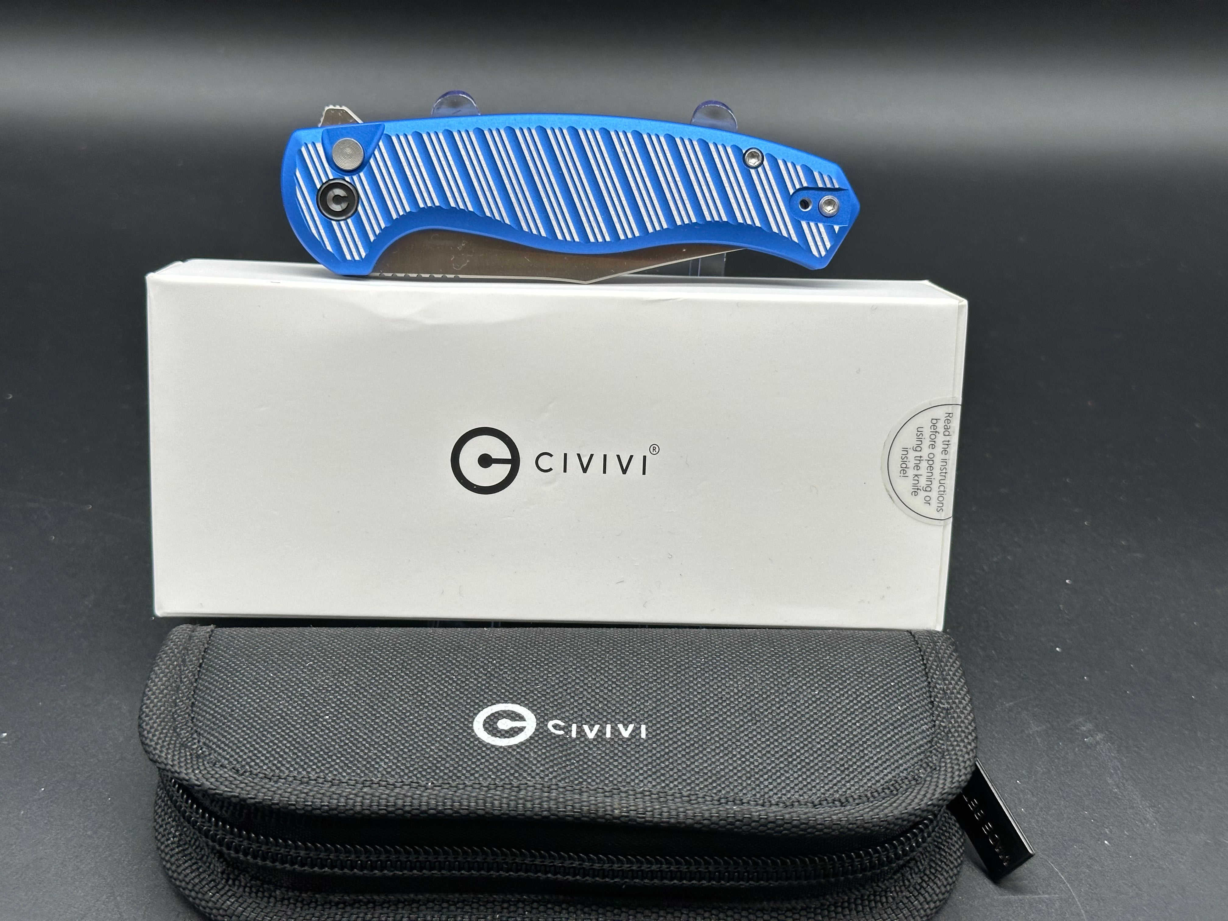 CIVIVI STORMHOWL Folding Knife - Bright Blue/Satin Flat Aluminum Handle, Nitro-V Steel Blade, Clip Point Plain Edge - EDC Pocket Knife for Outdoor Camping, Hiking & Everyday Carry (Model C23040B-2)