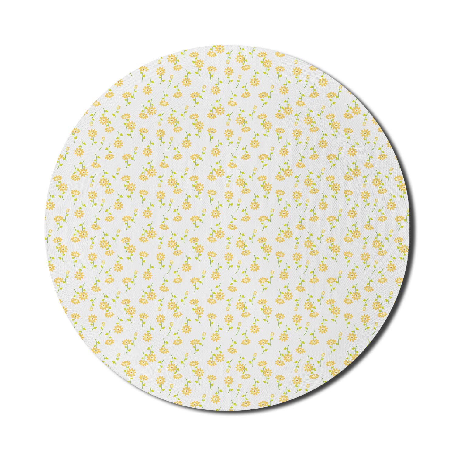 Ambesonne Floral Computer Mouse Pad - Non-Slip Thick Rubber Gaming Mousepad with Romantic Spring Tulips Design, 8 Inch Round in Mustard Yellow Green | Perfect for Office, Home & Gaming Setup