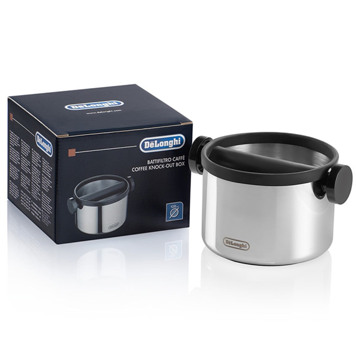 DeLonghi Large Stainless Steel Knock Box for Espresso Grounds - Perfect for Coffee Shops & Home Baristas