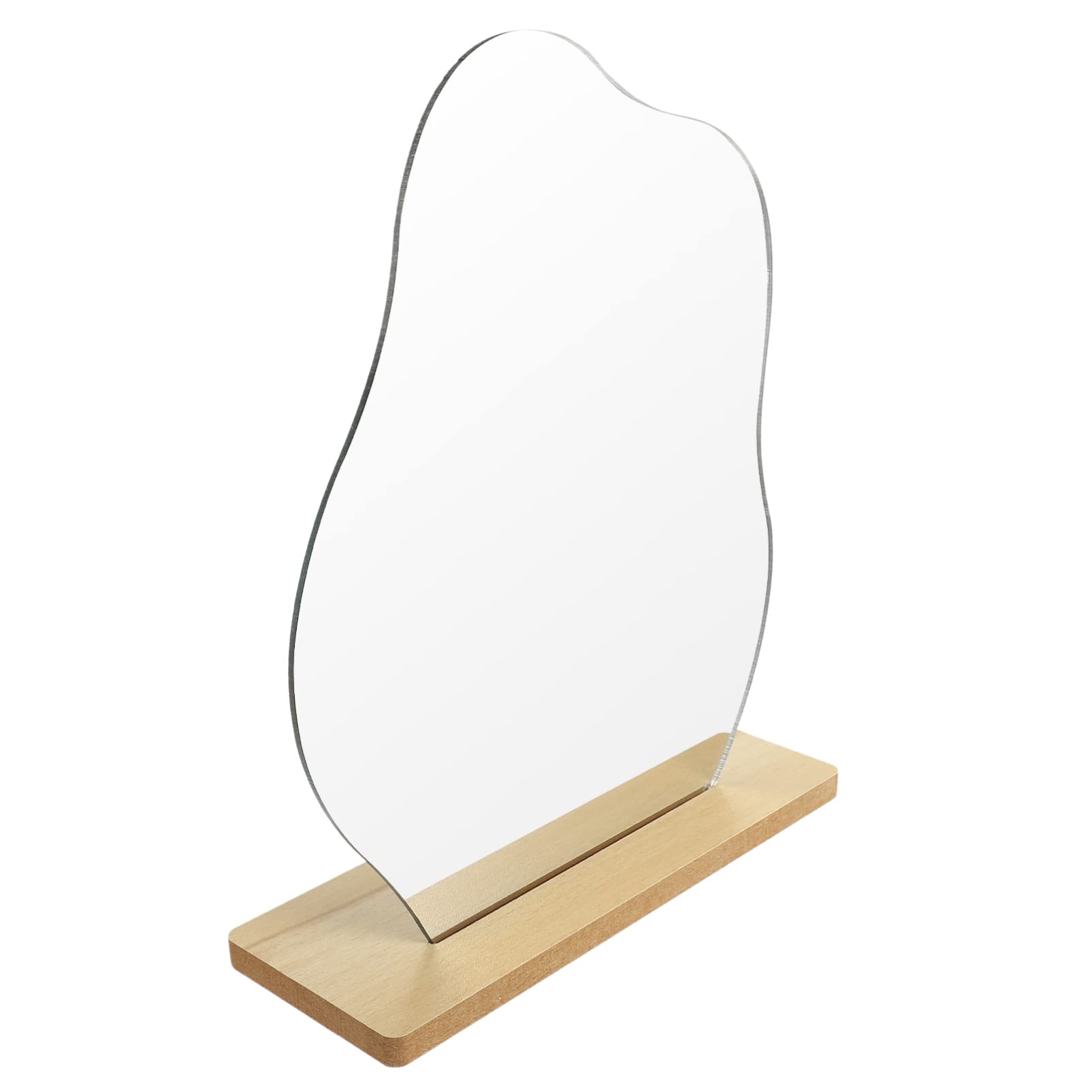 Acrylic Frameless Makeup Mirror with Wooden Base - Portable Vanity Mirror for Desk, Dresser, Bathroom & Living Room Decor - Perfect for Cosmetics, Skincare & Home Decoration