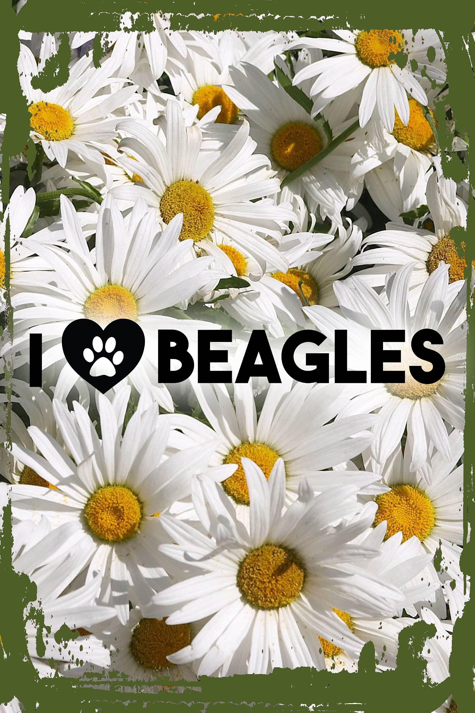 Funny Daisy Flower Wall Art with Paw Print - 8x12 Inch Heart Beagles Dog Lover Gift for Pet Owners | Perfect for Living Room, Bedroom, or Office Decor