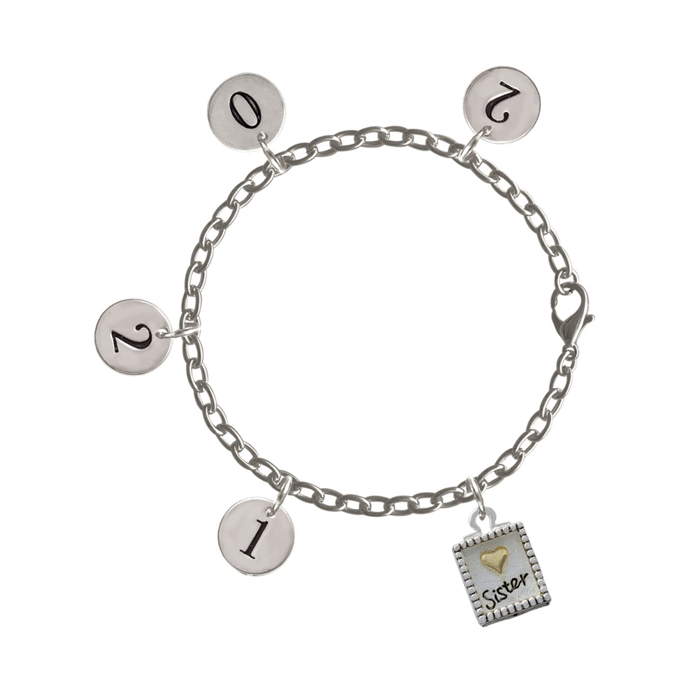 Delight Jewelry Shadow Box 'Sister' Charm Bracelet - Goldtone Heart & Silver-tone Charms, 8