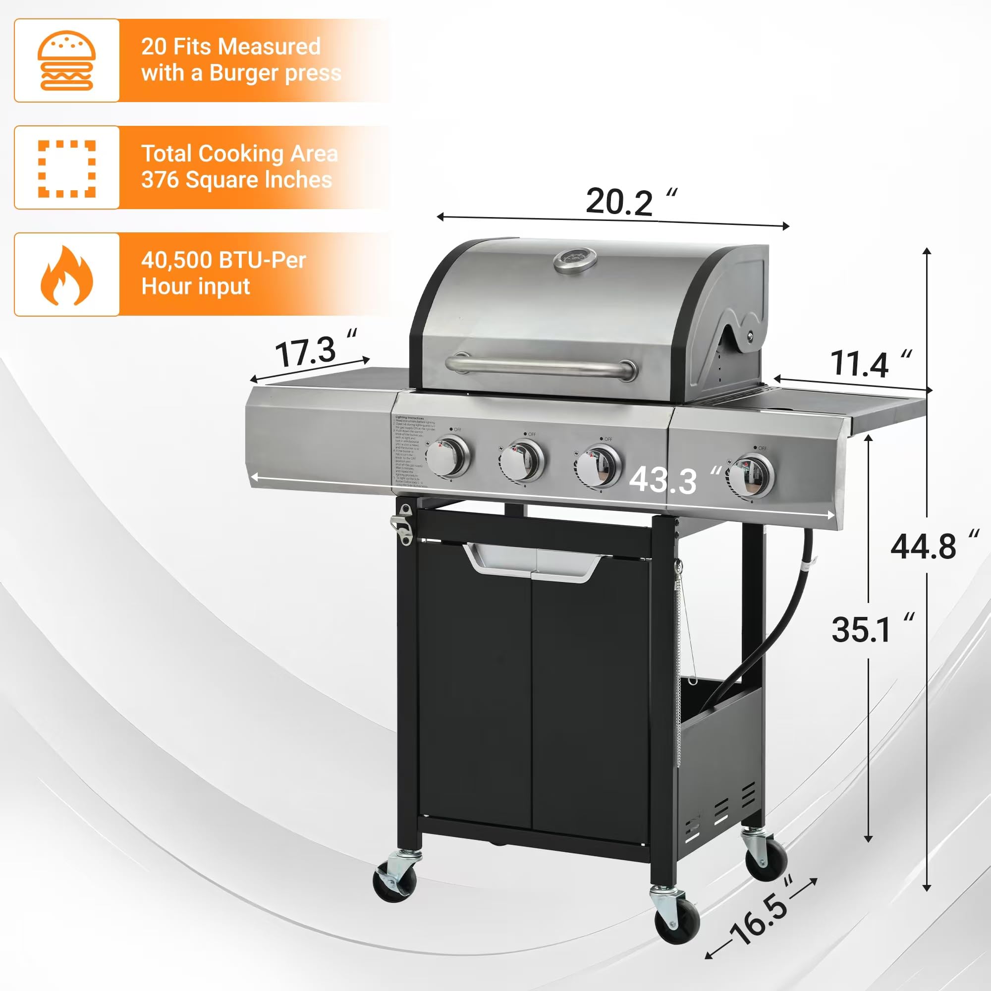 3 Burner Stainless Steel Propane Gas Grill with Side Burner & Cover - Outdoor BBQ, Backyard Cooking, Camping & Tailgating - Perfect for Patio, Garden & Picnics