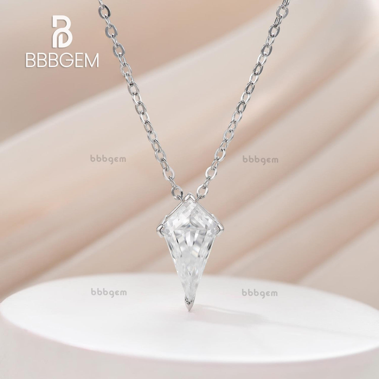 V Prong Long Kite Step Cut Colorless Moissanite Solitaire Pendant Necklace - Elegant Bridesmaid & Bridal Jewelry for Weddings, Anniversaries & Special Occasions