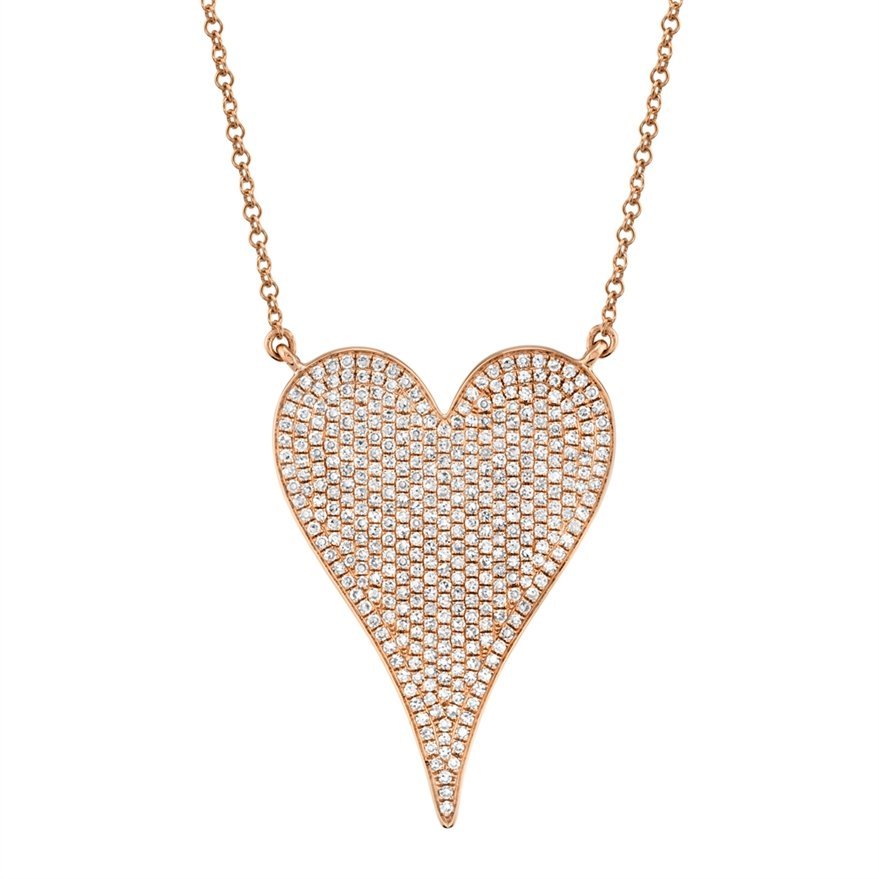 14K Gold 0.83 CTW Diamond Pave Heart Pendant Necklace for Women - Elegant Valentine's Day Gift, Anniversary Present & Romantic Date Jewelry