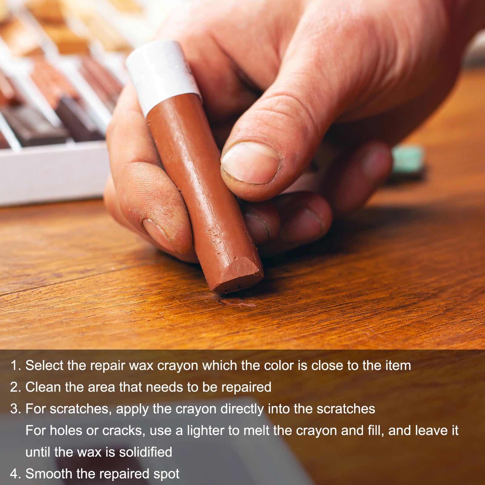 uxcell 5Pcs Wood Repair Crayons Set - Wax Filler Sticks for Furniture Scratches & Holes, Light Brown Wood Touch Up Markers - Perfect for Tables, Desks, Wooden Floors & DIY Home Improvement Projects