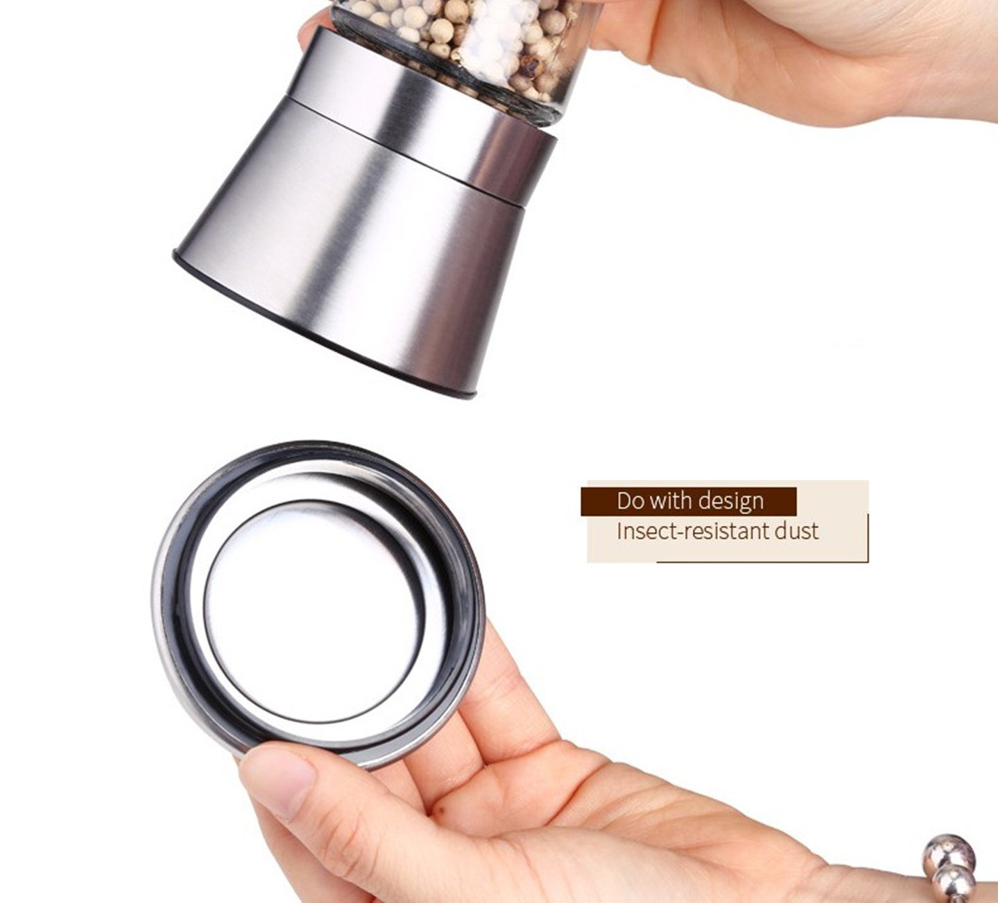 BlueSnail Stainless Steel Manual Salt and Pepper Grinder Set - Adjustable Coarseness, 7.5