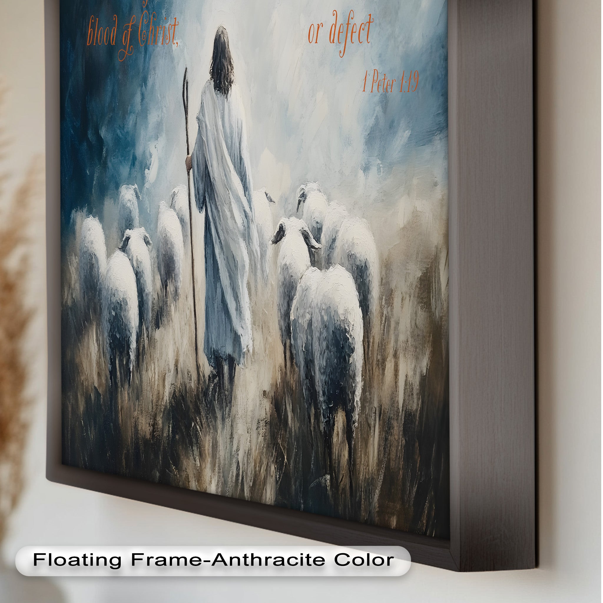 1 Peter 1:19 - The Lamb of God Bible Verse Oil Painting - Religious Wall Art for Home, Church & Office Decor