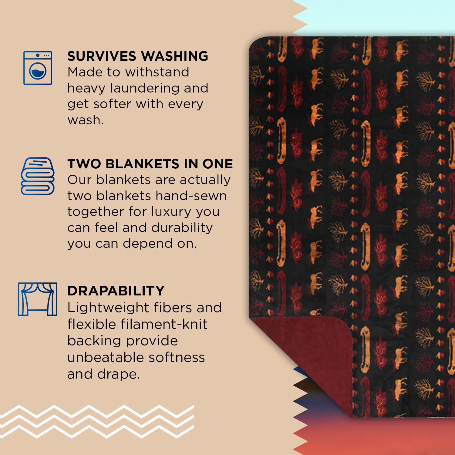 Denali Ultimate Comfort Rustic Throw Blanket - Lightweight Microplush Acrylic, Super Soft & Washable - Hand-Stitched in USA - 60x70 Inches - Black Lake Design - Perfect for Sofa, Bed, Couch & Winter Coziness