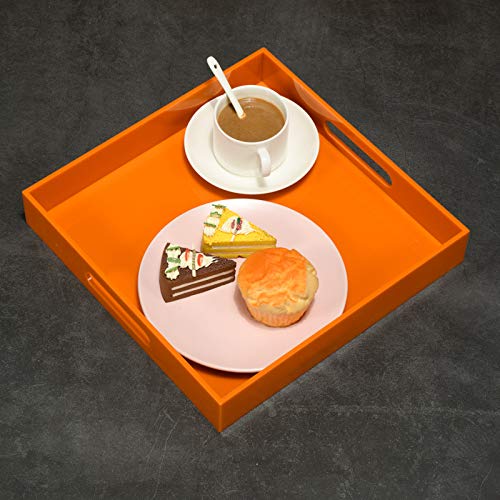 Sturdy Acrylic Serving Tray with Handles - 12x12 Inch for Kitchen & Vanity
