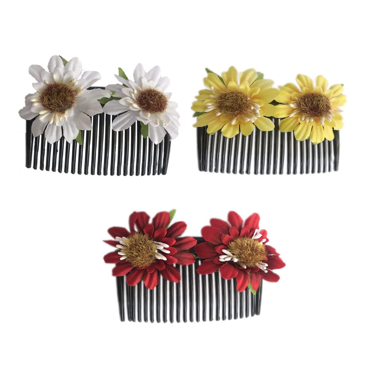 VinshBond Floral Hair Clips for Women & Girls - 3 Pack Multicolor Side Combs for Braids, Ponytails & Updos - Perfect for Weddings, Parties & Everyday Styling
