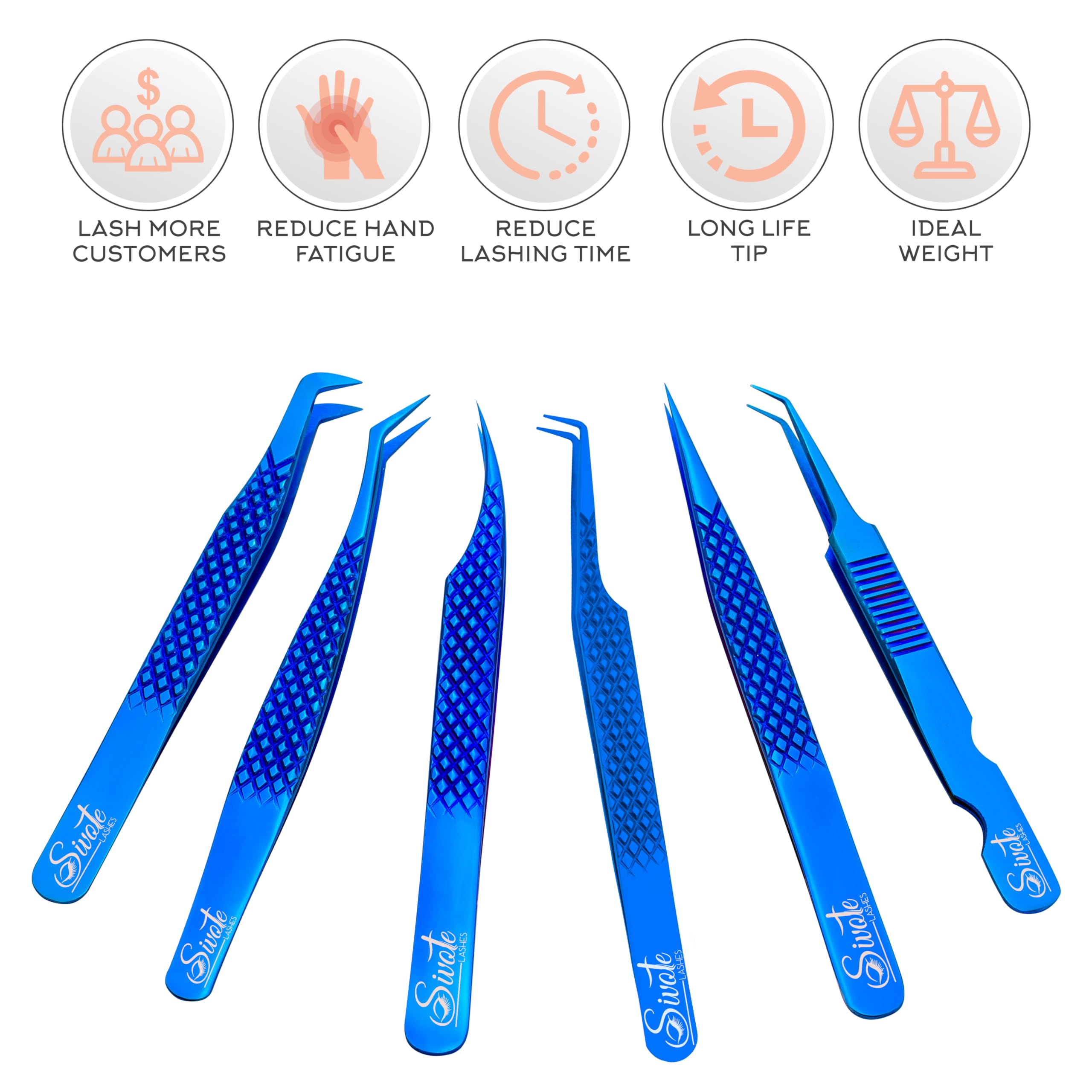SIVOTE 6-Pack Professional Eyelash Extension Tweezers - Japanese Stainless Steel, Blue - Perfect for Salon, Home Use & DIY Lash Artists