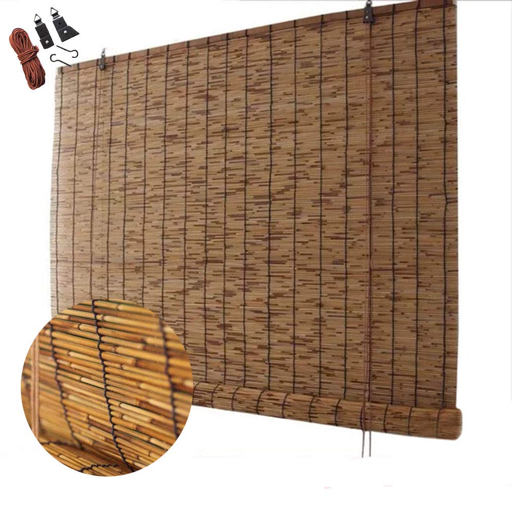 Roller Blind Natural Reed Window Blinds - Retro Bamboo Straw Sunscreen & Light-Transmitting Roll Up Shades - Customized 130x160cm (51x63in) for Living Room, Bedroom & Balcony Privacy