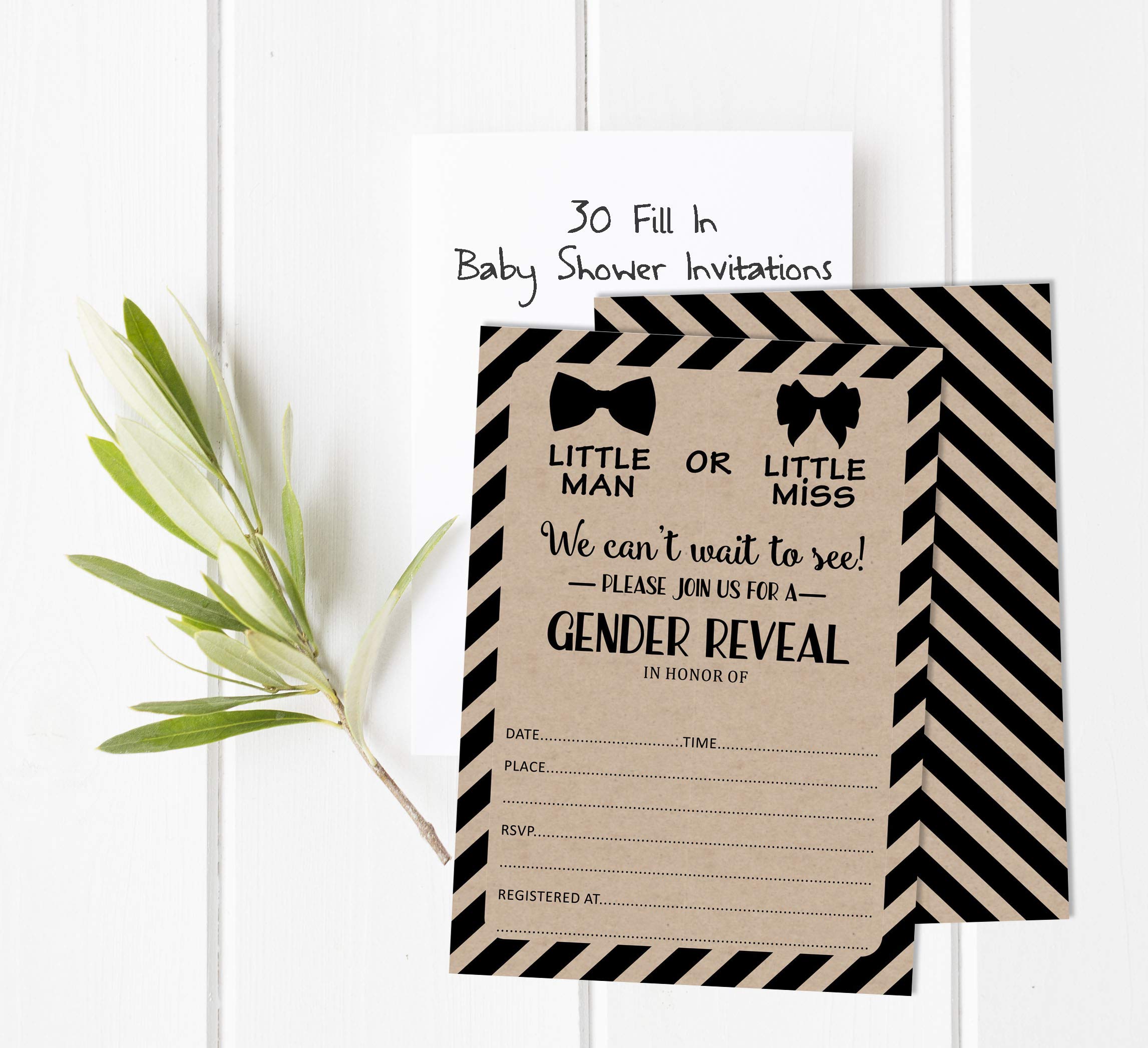 30 Rustic Gender Reveal Baby Shower Invitation Cards - It's a Boy or Girl Fill-in-the-Blank Invites for Gender Announcement Parties & Celebrations