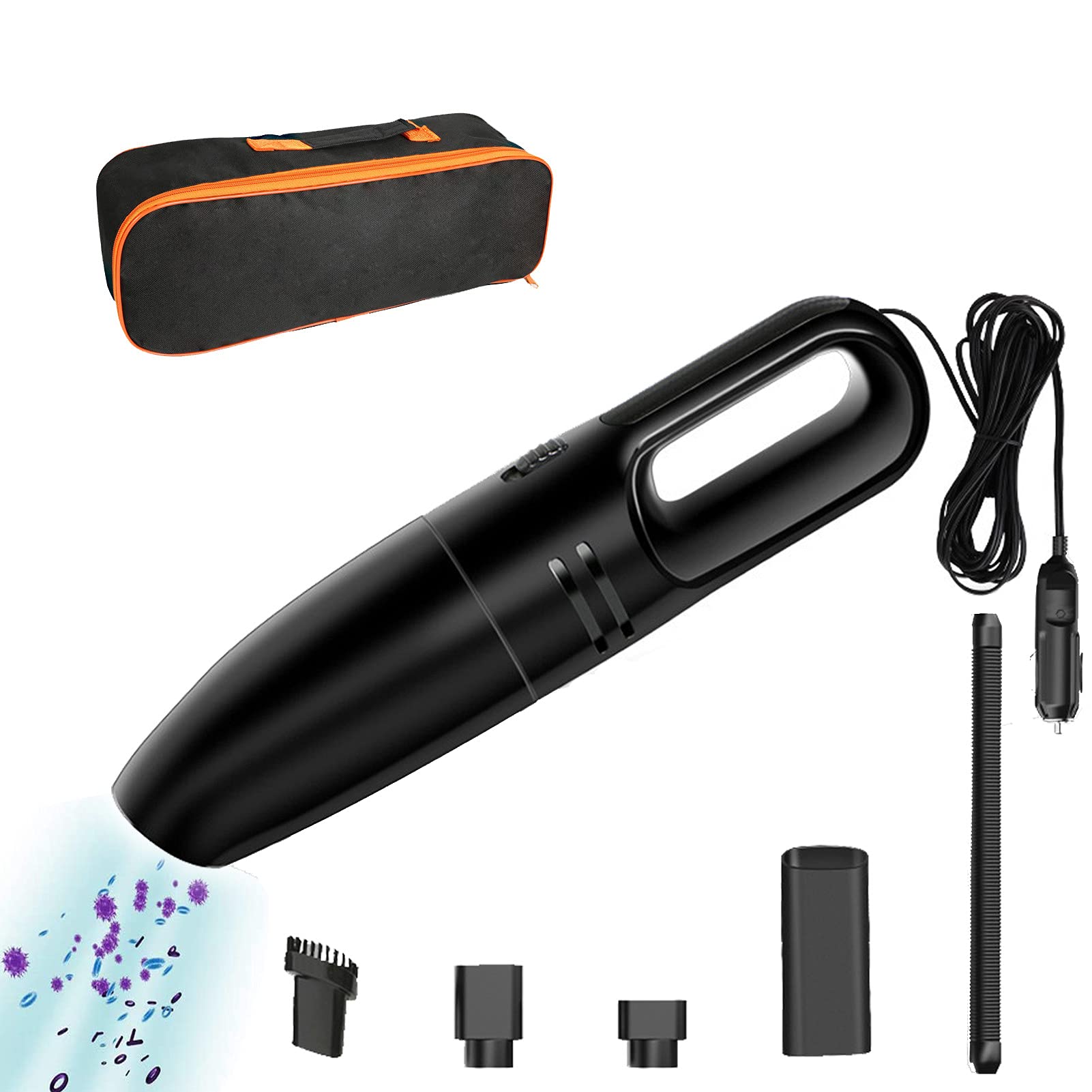 6000Pa 12V Wired Car Vacuum Cleaner - 120W Powerful Handheld Auto Vacuum with 2000mAh Battery | Strong Suction Portable Mini Vacuum for Cars, Home & Office (Black) | Perfect for Cleaning Seats, Carpets & Tight Spaces