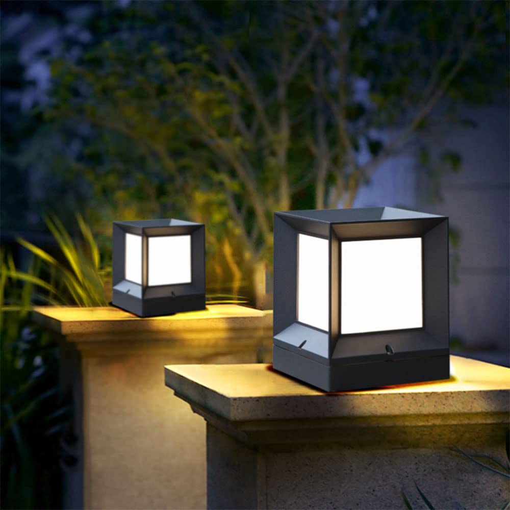Modern Outdoor Lawn Pillar Light - IP54 Waterproof Landscape Column Light with E27 Base for Patio, Porch, Garden & Fence Lighting | Durable Square Post Light Fixture for Yard, Pathway & Driveway Decoration