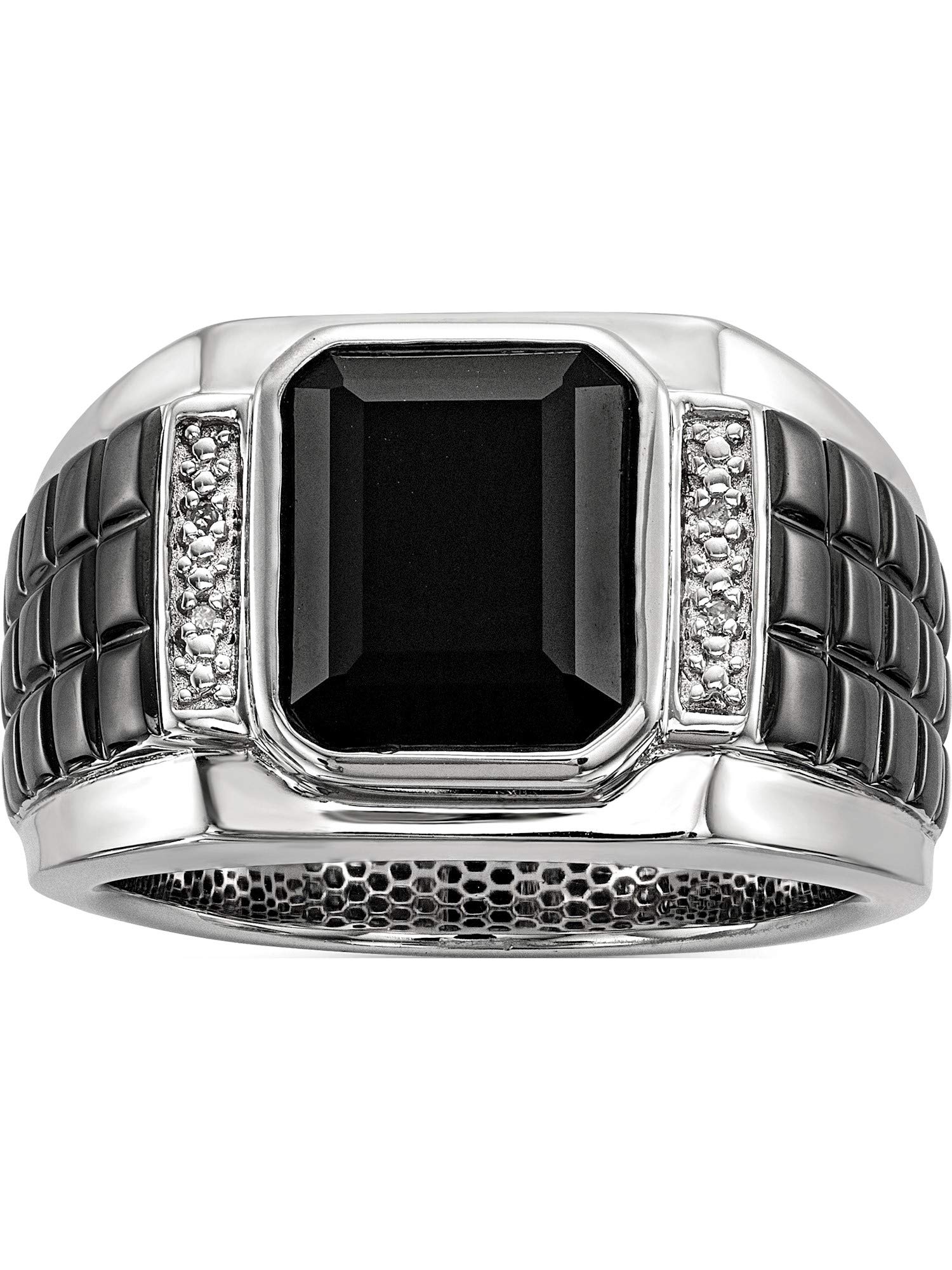 Sterling Silver Men's Ring with Diamond & Onyx - Black Rhodium Plated Square Band for Wedding, Anniversary & Formal Occasions | White Night Diamonds Jewelry