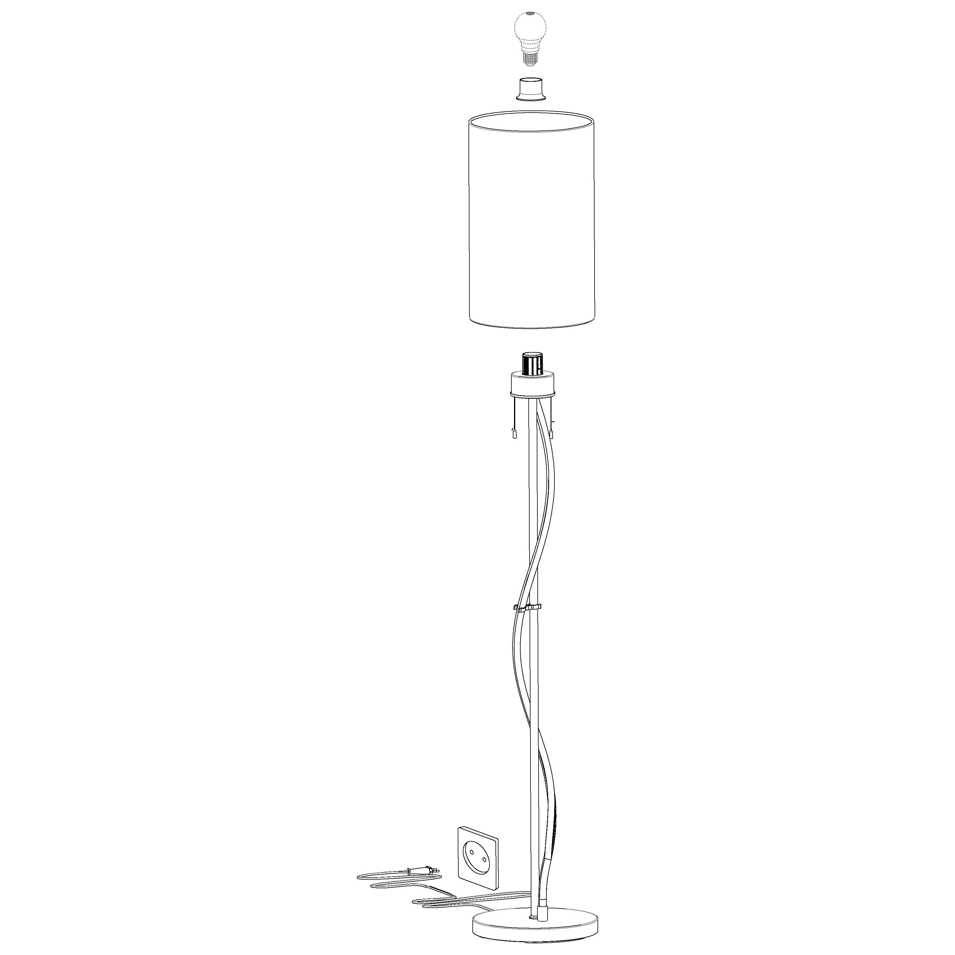 Eglo Espartal Modern LED Floor Lamp with White Fabric Shade - Nickel Finish for Living Room, Bedroom, or Office Lighting