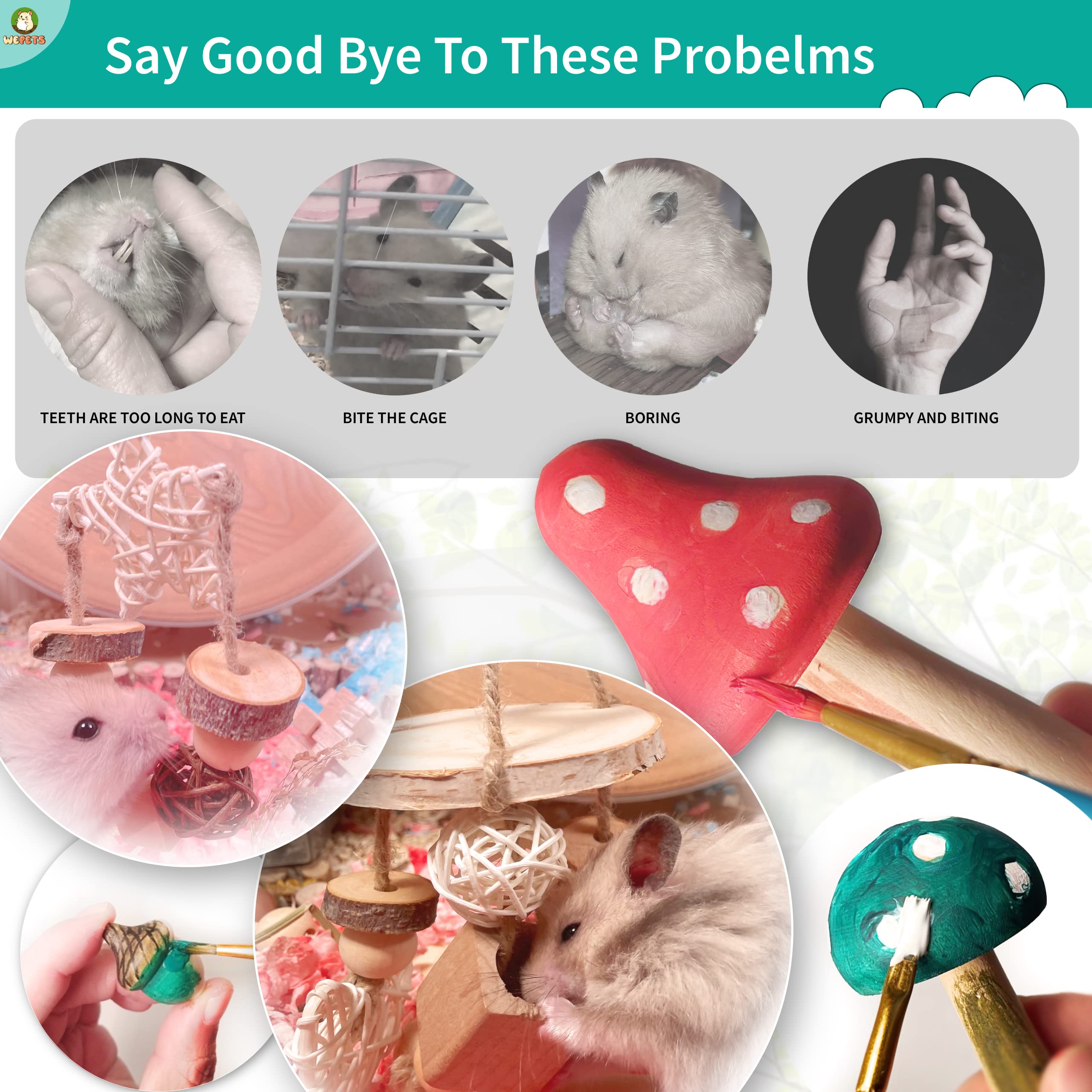 **Hamster Chew Toys for Small Pets - Gerbils, Mice, Rats - Natural Wood Teeth Grinding & Stress Relief - Fun Playtime Activity for Cages (Pattern B)**    *(Perfect for Enrichment, Boredom Relief & Dental Health in Small Animal Habitats)*