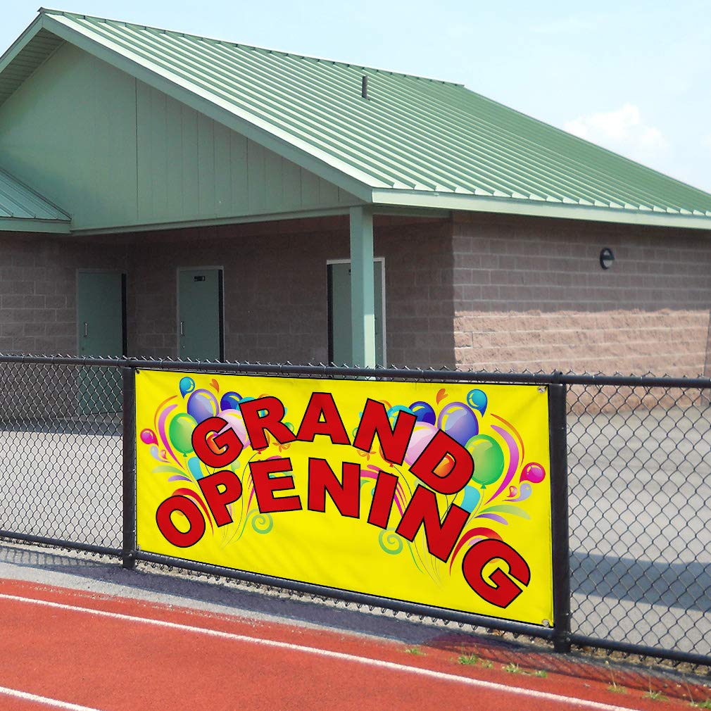 Grand Opening Vinyl Banner - 16x40in, 4 Grommets | Business Advertising Sign for Store Events