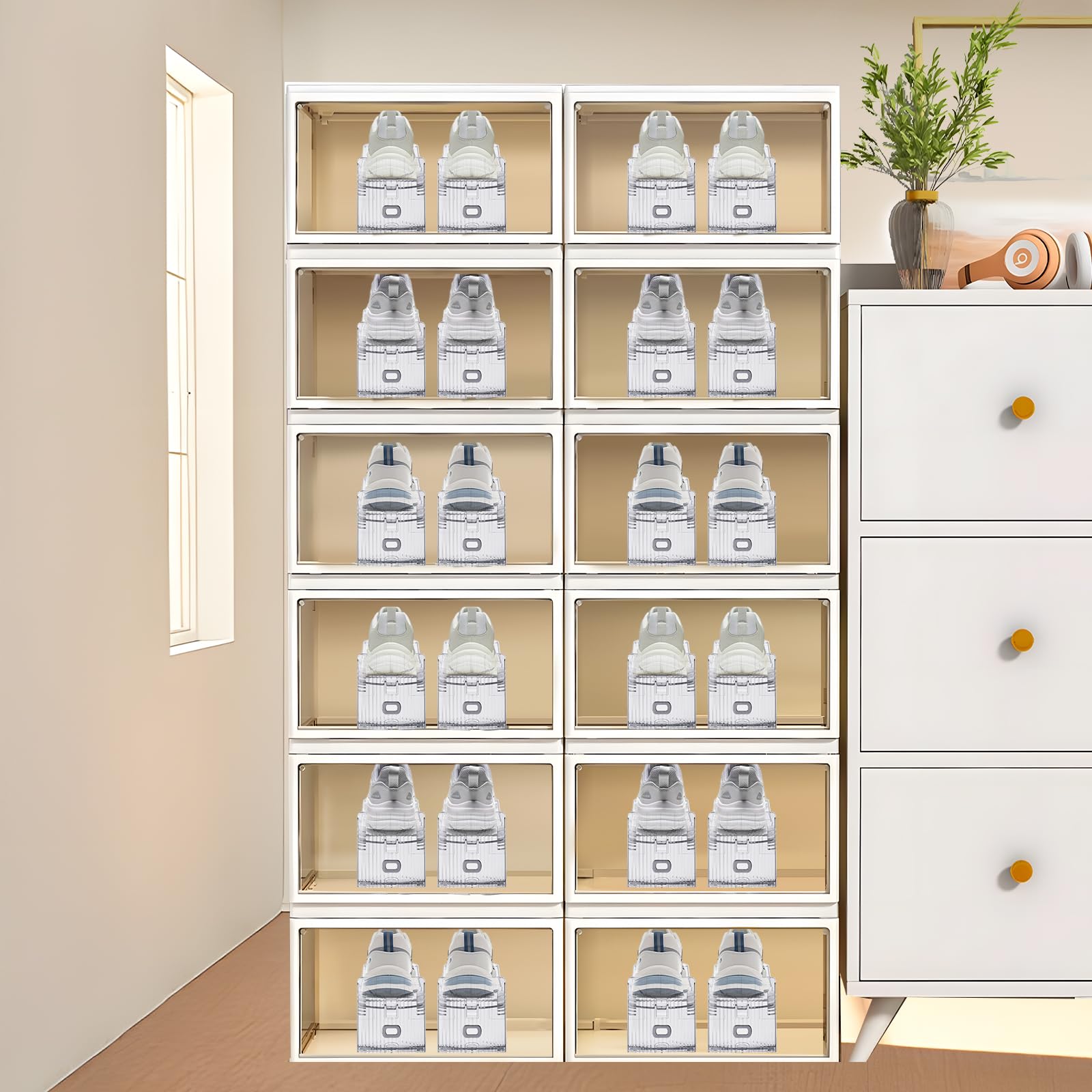 10-Pack Adjustable Transparent Shoe Stackers - Double Layer Shoe Rack Organizer for Closet Space Saving | Perfect for Sneakers, Heels & Boots Storage in Small Spaces