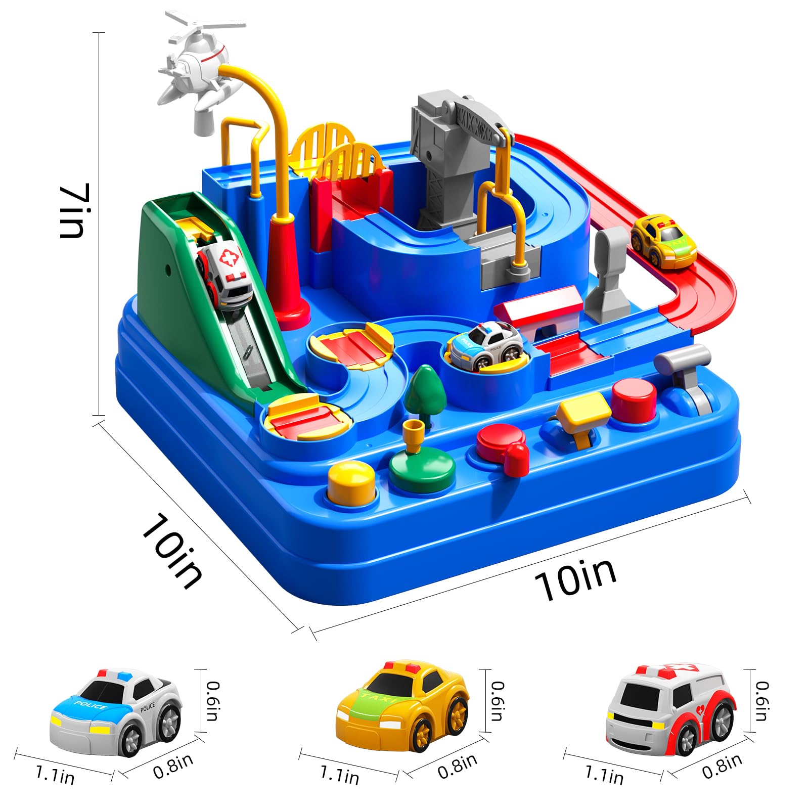 TEMI Boys Toys Car Track Set - 3-in-1 Race Track with Adventure Cars for Kids Ages 3-7 | Interactive City Play Mat & 3 Toy Cars | Perfect Birthday Gift for Boys & Girls | Indoor Play & STEM Learning Toy