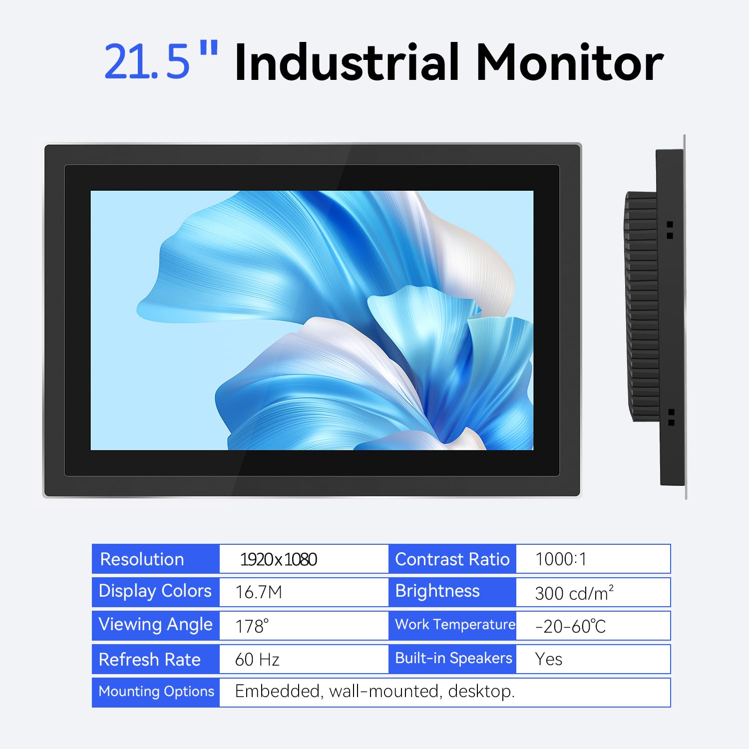 21.5 Inch Multi-Touch Industrial Monitor - Full HD 1920x1080 Open Frame Touchscreen with HDMI & USB, Built-in Speakers for POI/POS/Kiosk/Automation - VESA Mount Compatible | Perfect for Retail Displays, Self-Service Kiosks, and Industrial Control Panels
