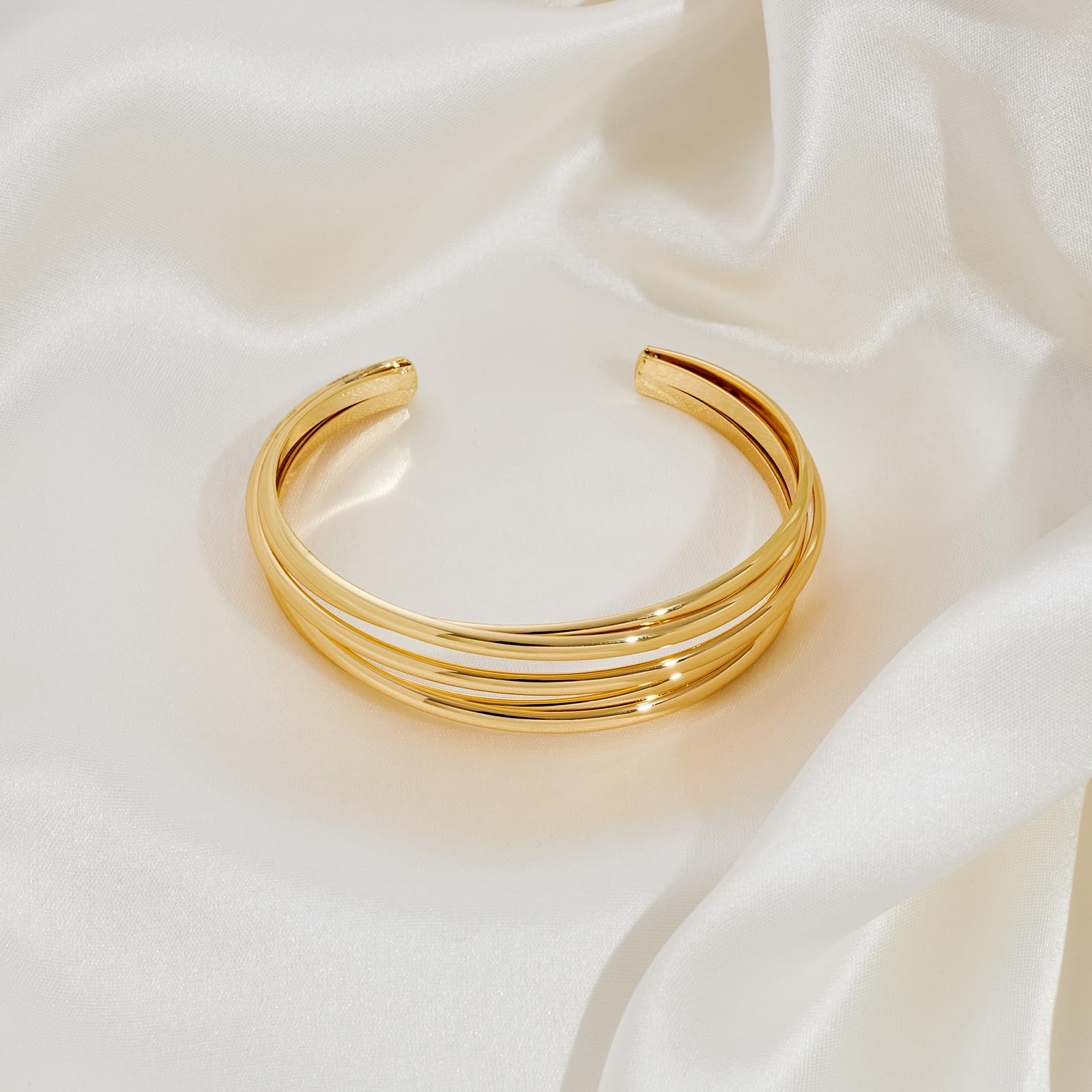 Chunky Gold Cuff Bracelet for Women - Adjustable Multi-Layer Cross Wire Open Bangle | Hollow Wide Cuff Bracelet | Perfect for Parties, Weddings & Everyday Fashion
