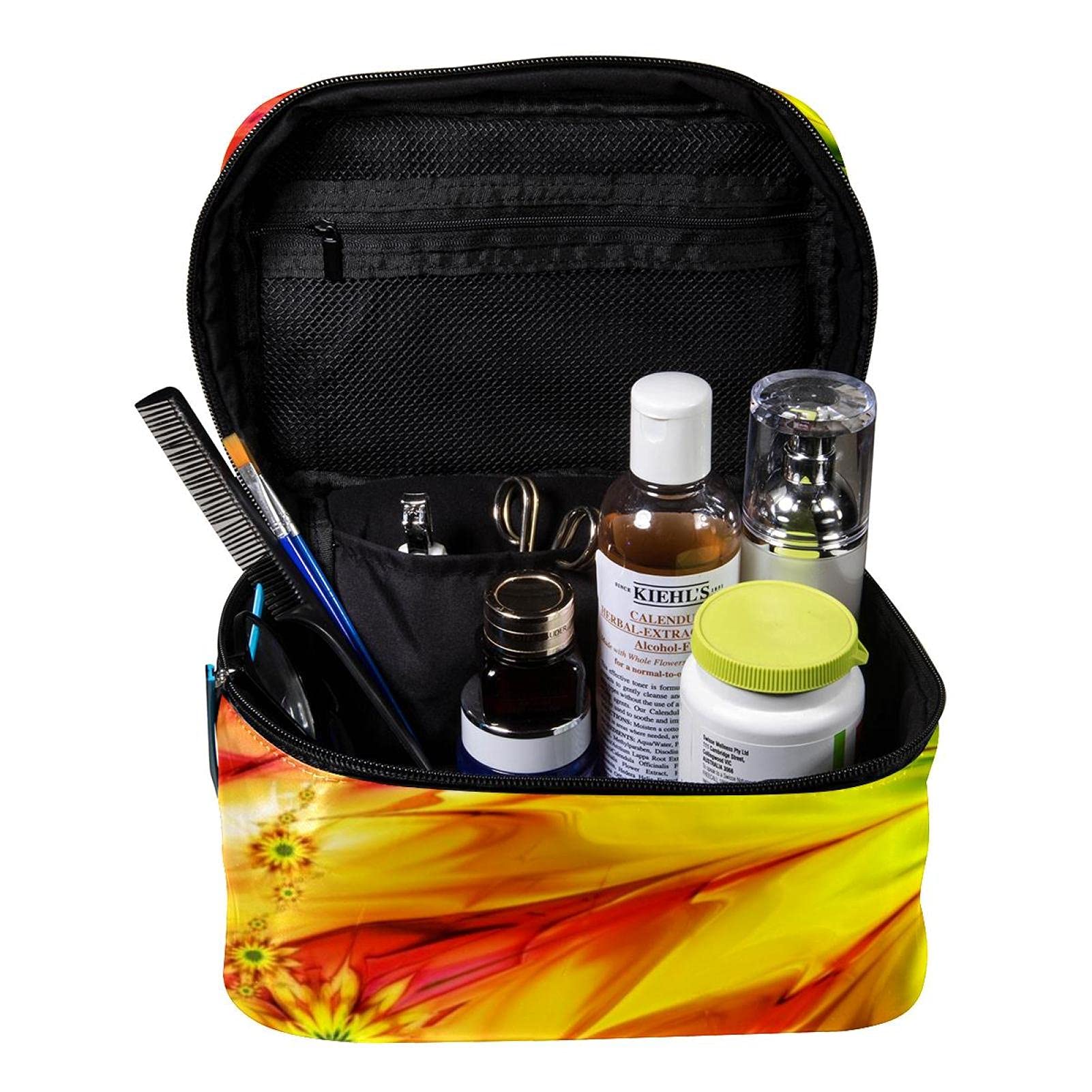 Vibrant Abstract Floral Travel Makeup Bag - Large Cosmetic Organizer with Zipper for Women & Girls | Perfect for Vacation, Gym, and Daily Essentials Storage