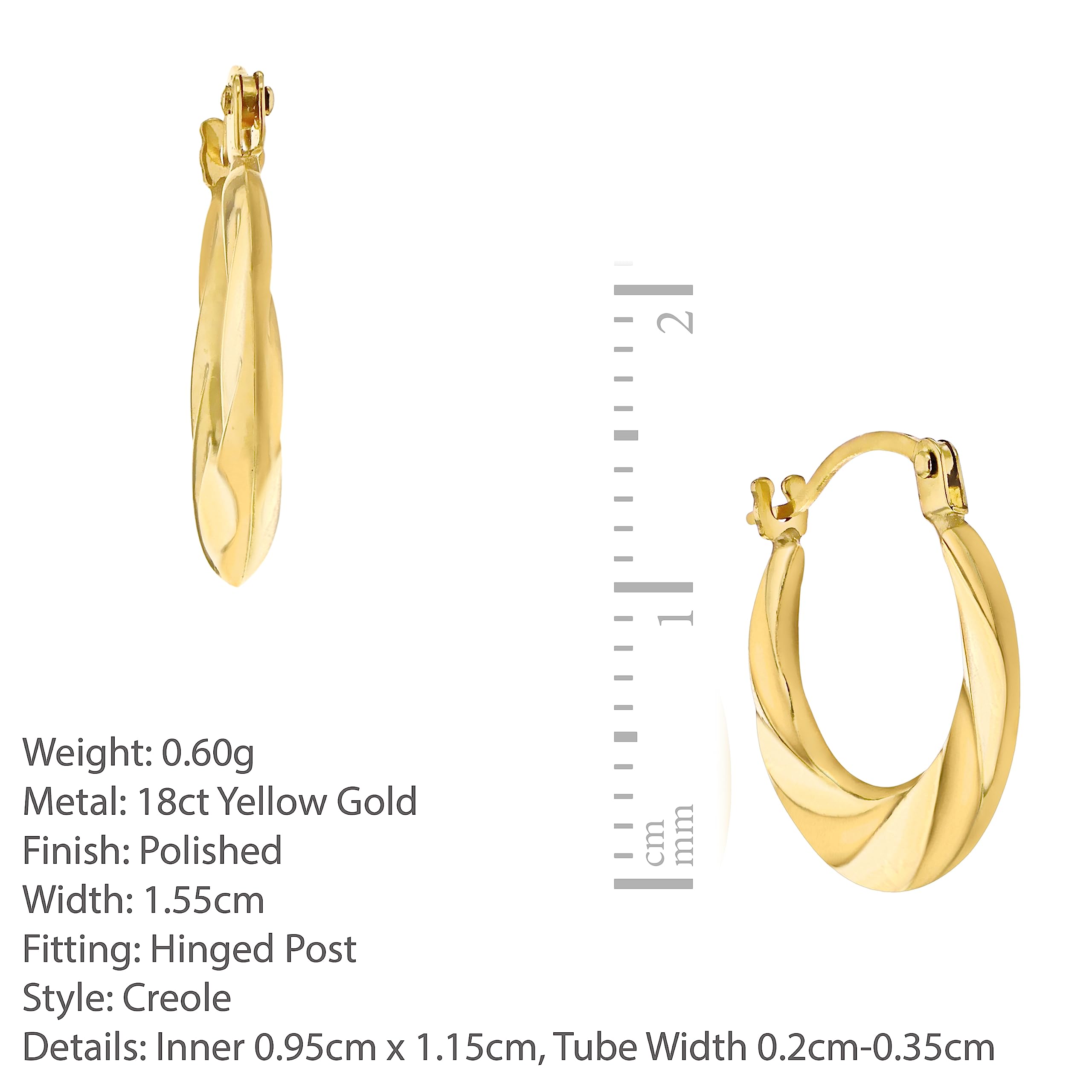 Carissima Gold 18K Yellow Gold Twist 15mm Creole Hoop Earrings for Women | Elegant Jewelry Gift for Birthday, Anniversary & Special Occasions