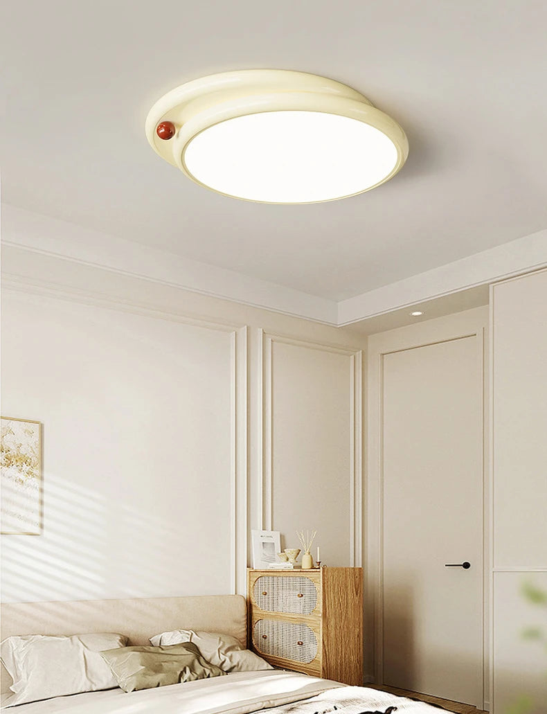 Nordic Style Cream White Ceiling Lamp - Modern Minimalist Lighting Fixture for Living Room, Bedroom, and Dining Room