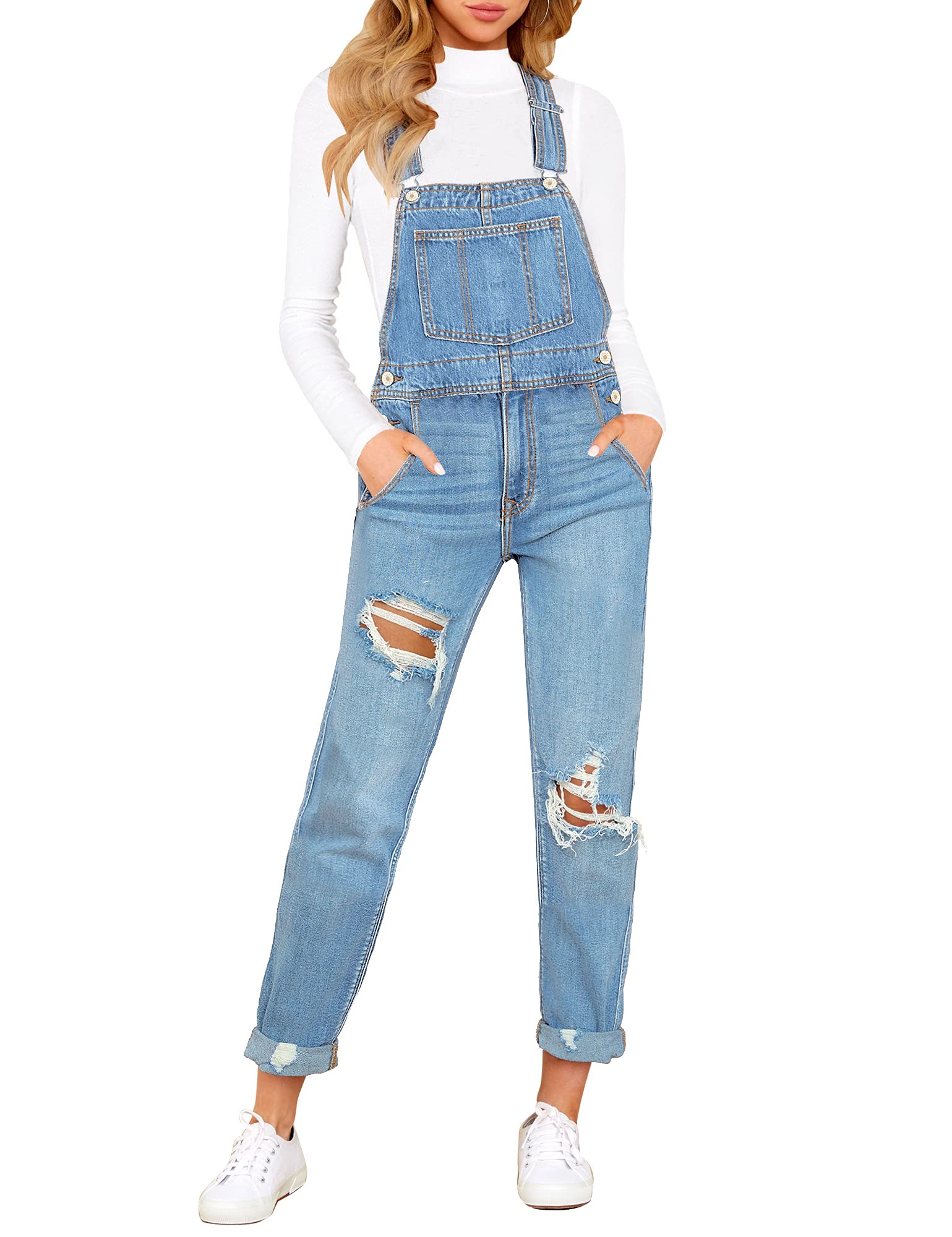 LookbookStore Women's Stretchy Denim Overalls - Casual Bib Overalls with Pockets, Comfortable Jumpsuit for Women | Perfect for Work, Outdoor Activities & Everyday Wear